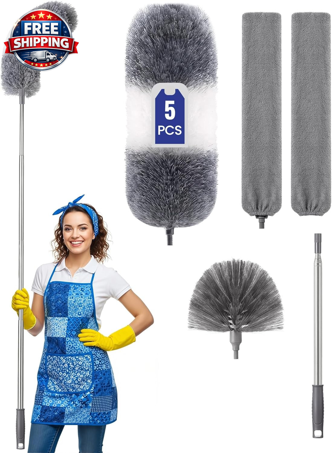 Extra-Long Dusters Kits with Extension Pole, Cobweb Duster, Microfiber Dusting C