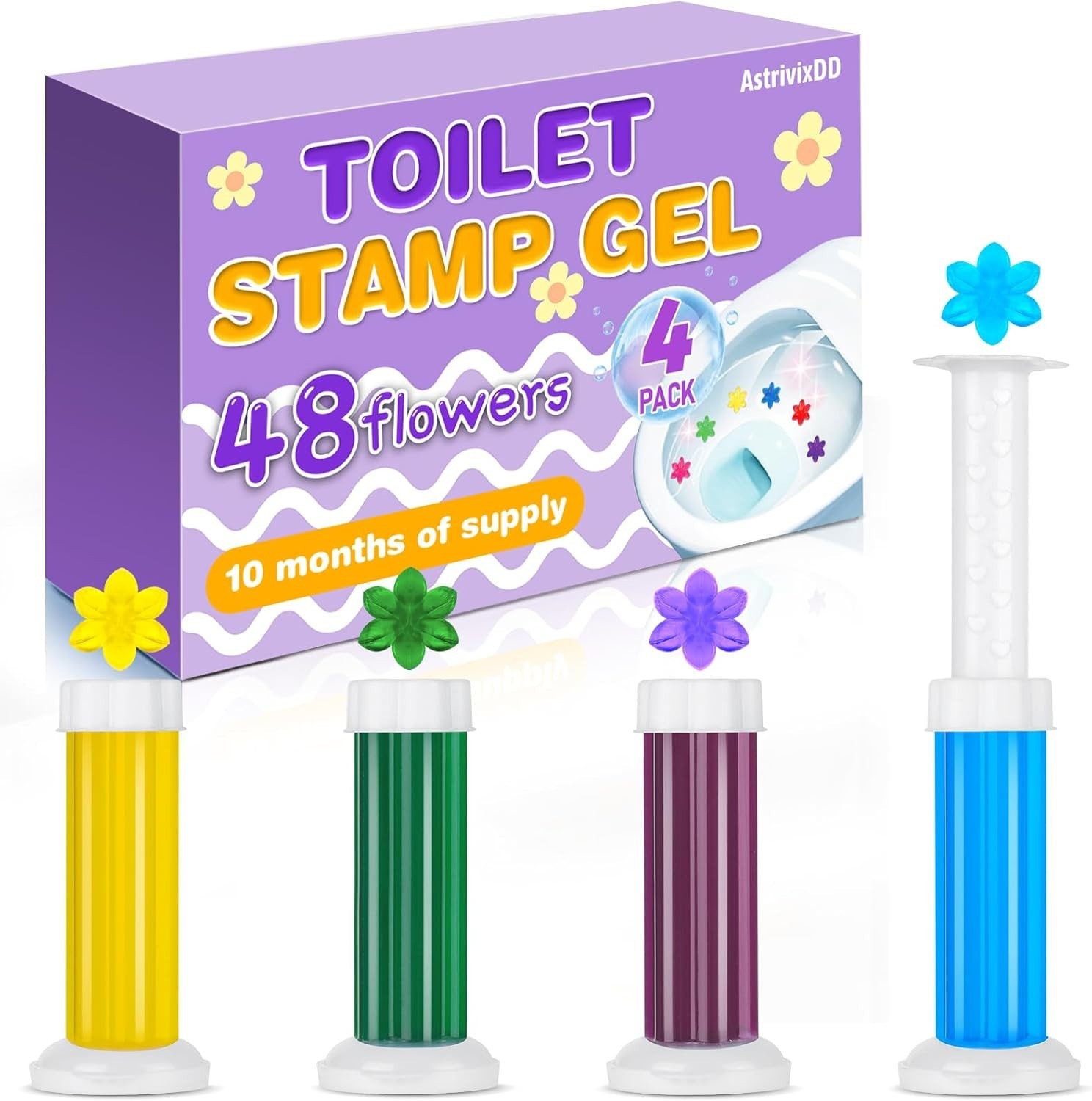 4 Pack Toilet Gel Stamp, 48 Stamps 4 Kinds Of Scent Toilet Bowl Cleaner Gel, …