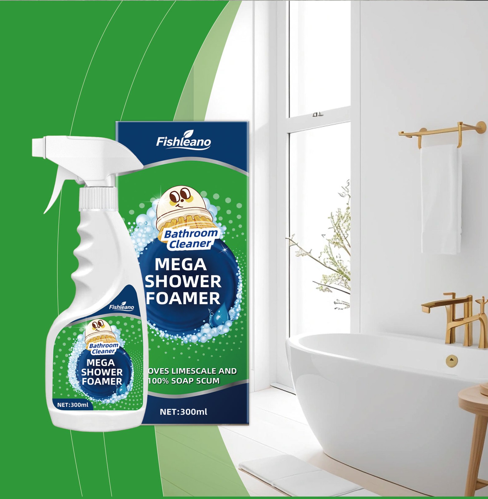 FISHLEANO Powerful Bathroom Foam Cleaner Bathtub & Tile Sterilizing Yellow Stain