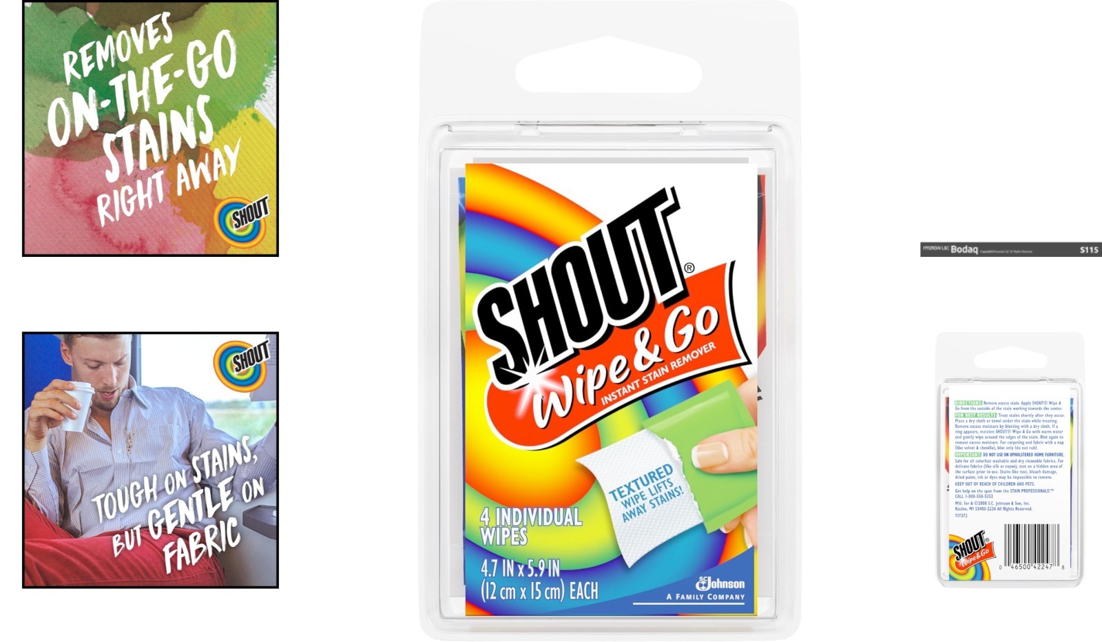 Shout Wipe & Go: Instant Stain Remover Wipes for On-the-Go Convenience (4 Pack)