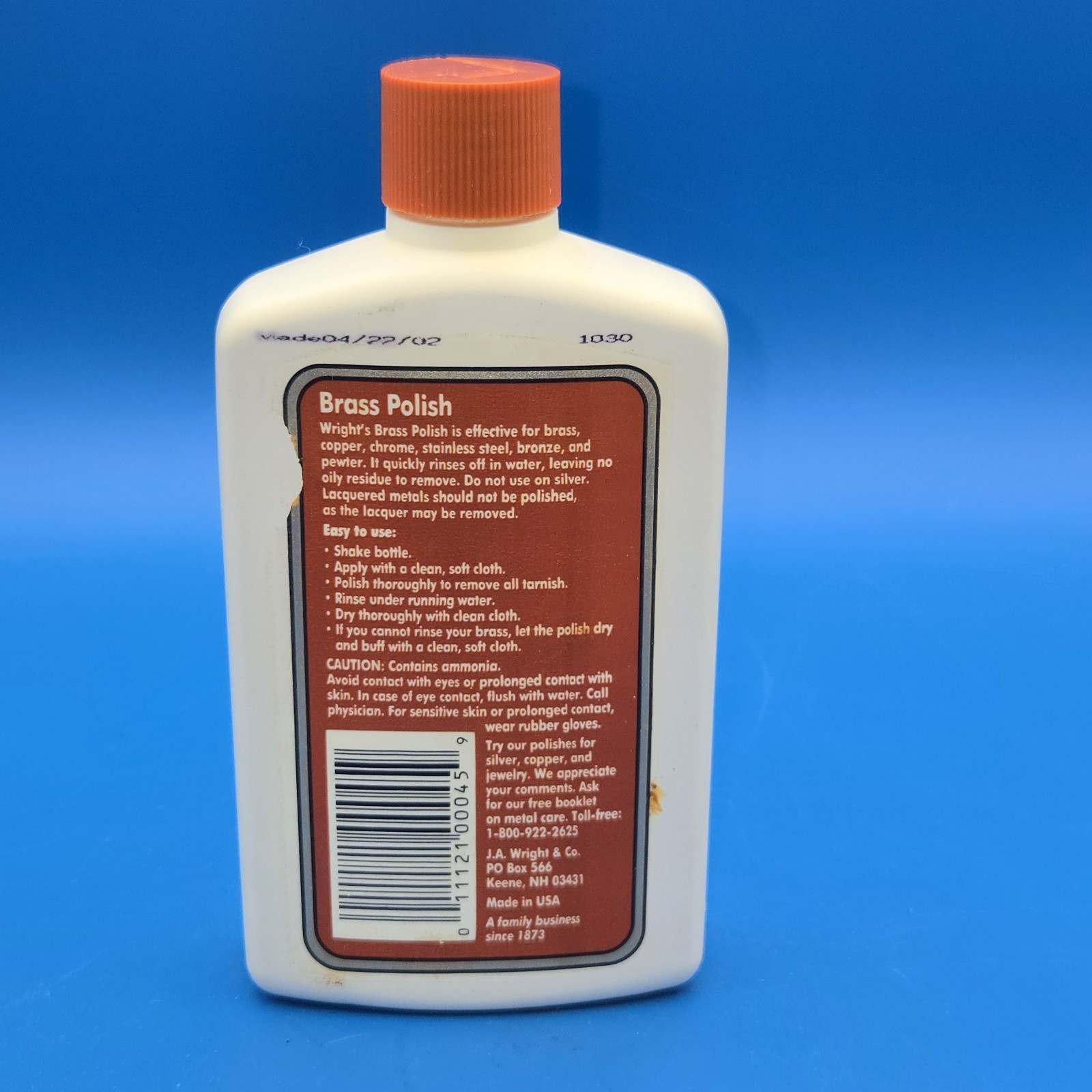 Wright’s Brass Polish for Brass Copper Chrome Bronze Pewter 8 fl oz ~50% full