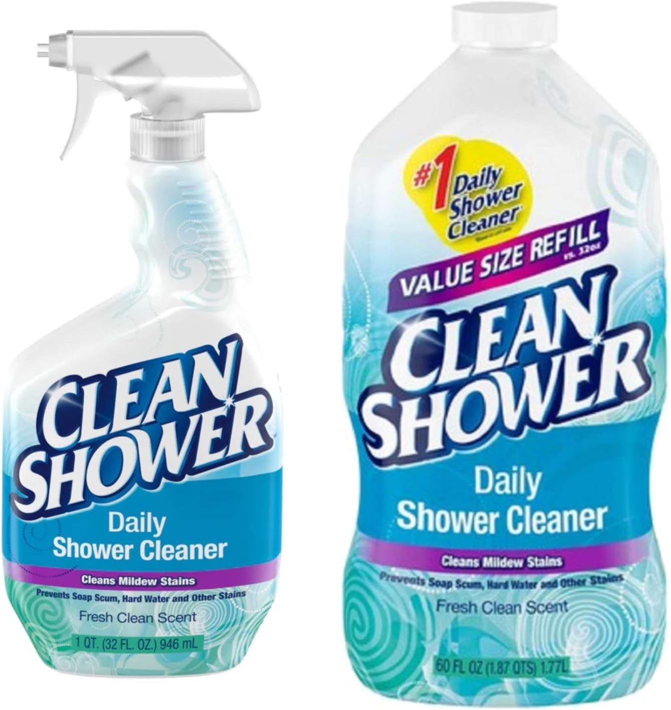 No Scrub Daily Shower Cleaner Bundle: 32oz Spray & 60oz Refill for Easy Cleaning