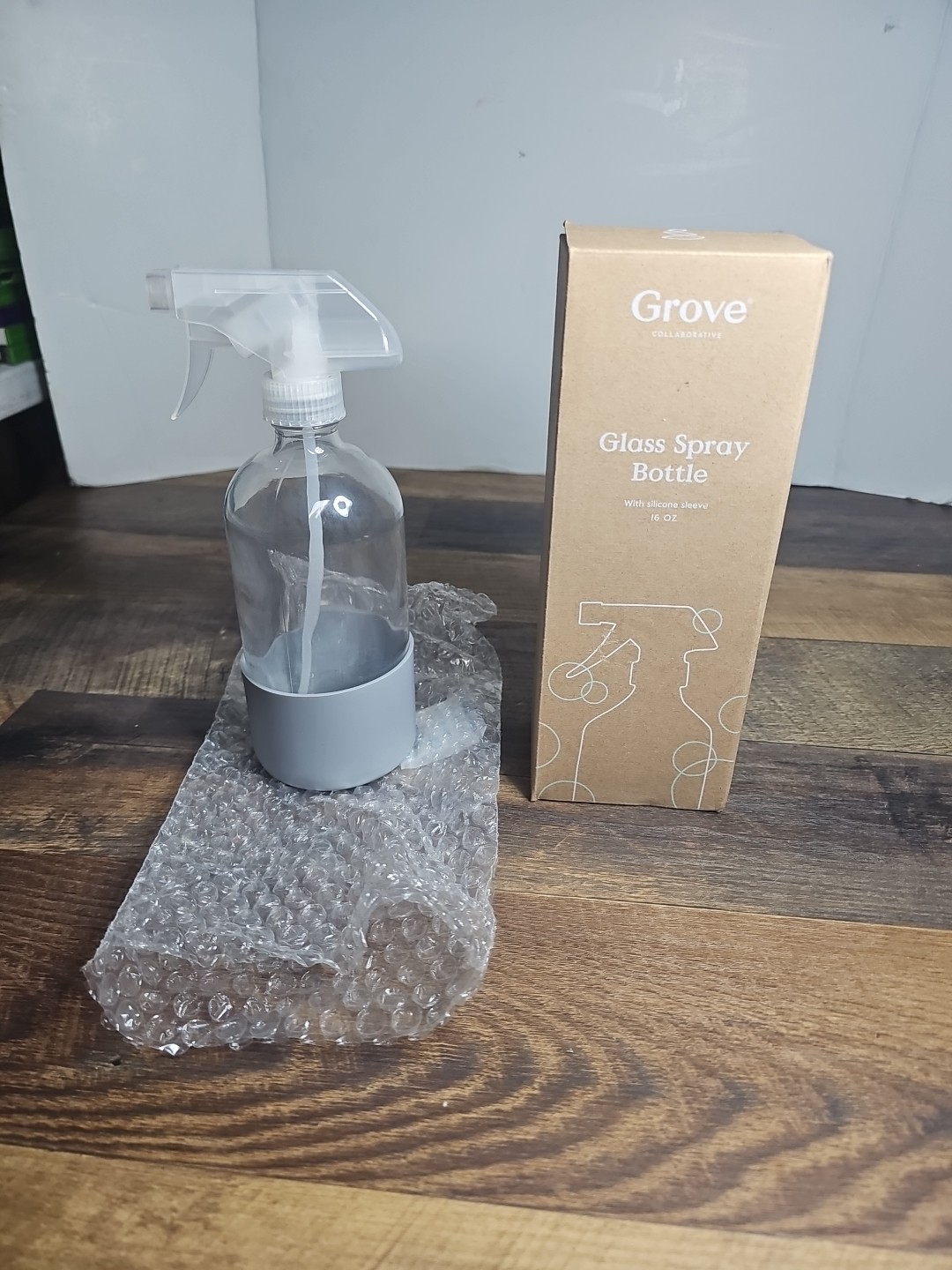 Grove Collaborative 16oz Glass Spray Bottle With Teal Silicone Sleeve New