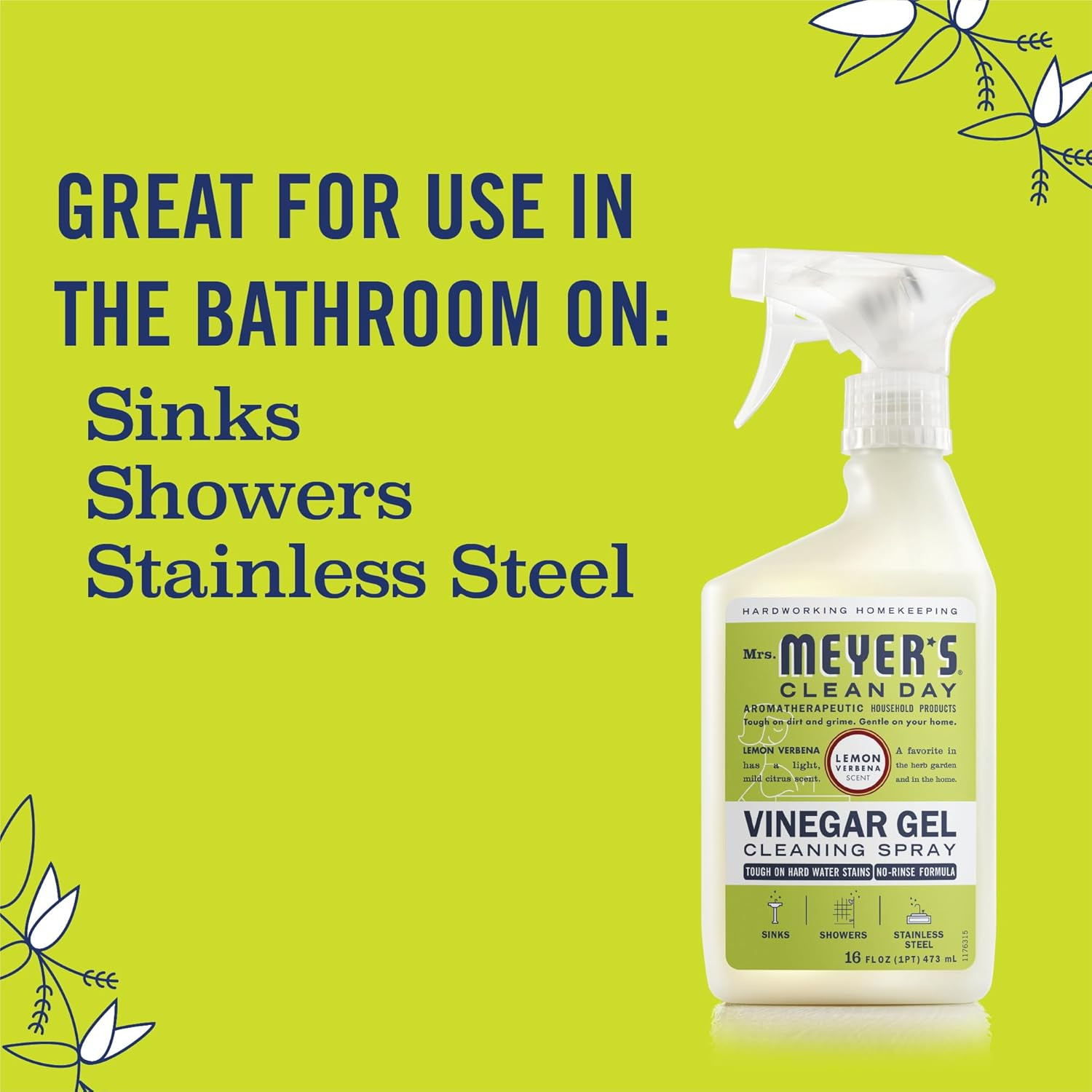 Mrs. Meyer’s Vinegar Gel Cleaning Spray, No-Rinse Formula Lemon Verbena 16 Fl Oz