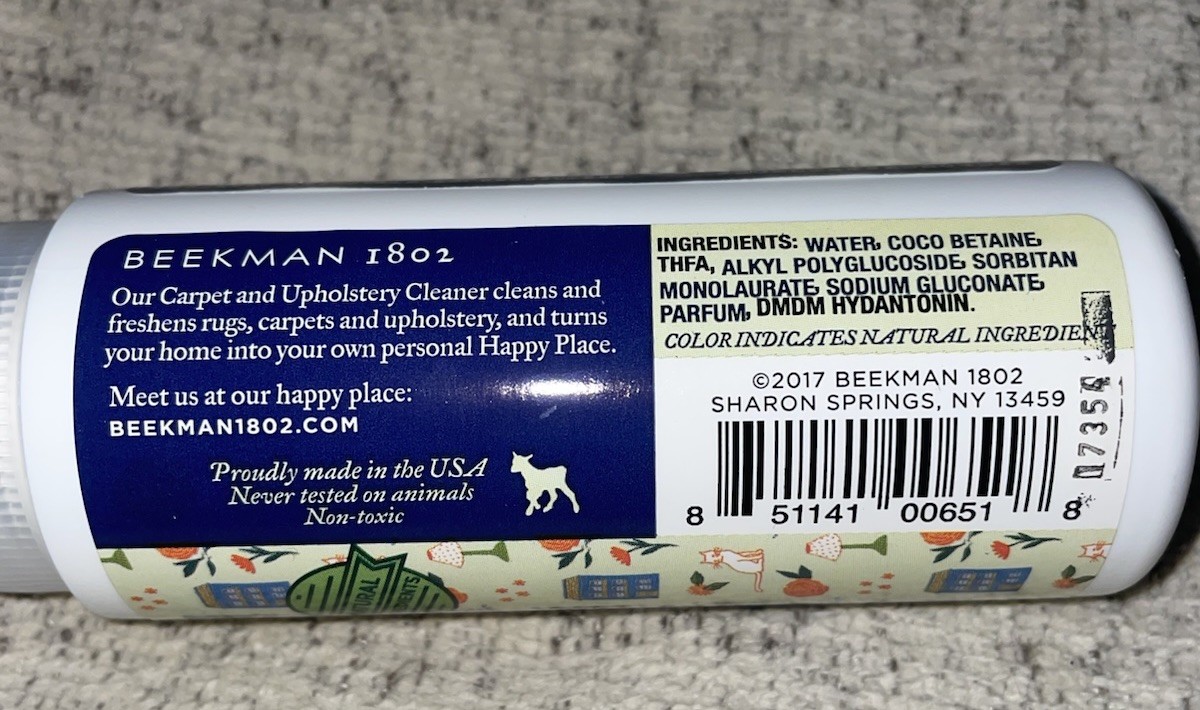 Beekman 1802 Happy Carpet & Upholstery Cleaner. New. 4 Oz.