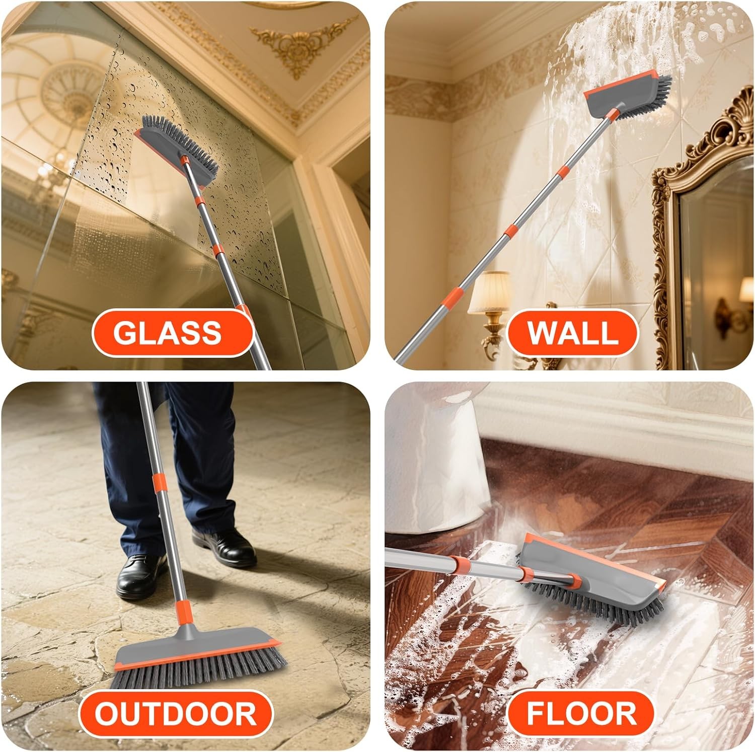 Deck Scrub Brush with Long Handle,Outdoor Porch Indoor Kitchen Shower Bathroom!!