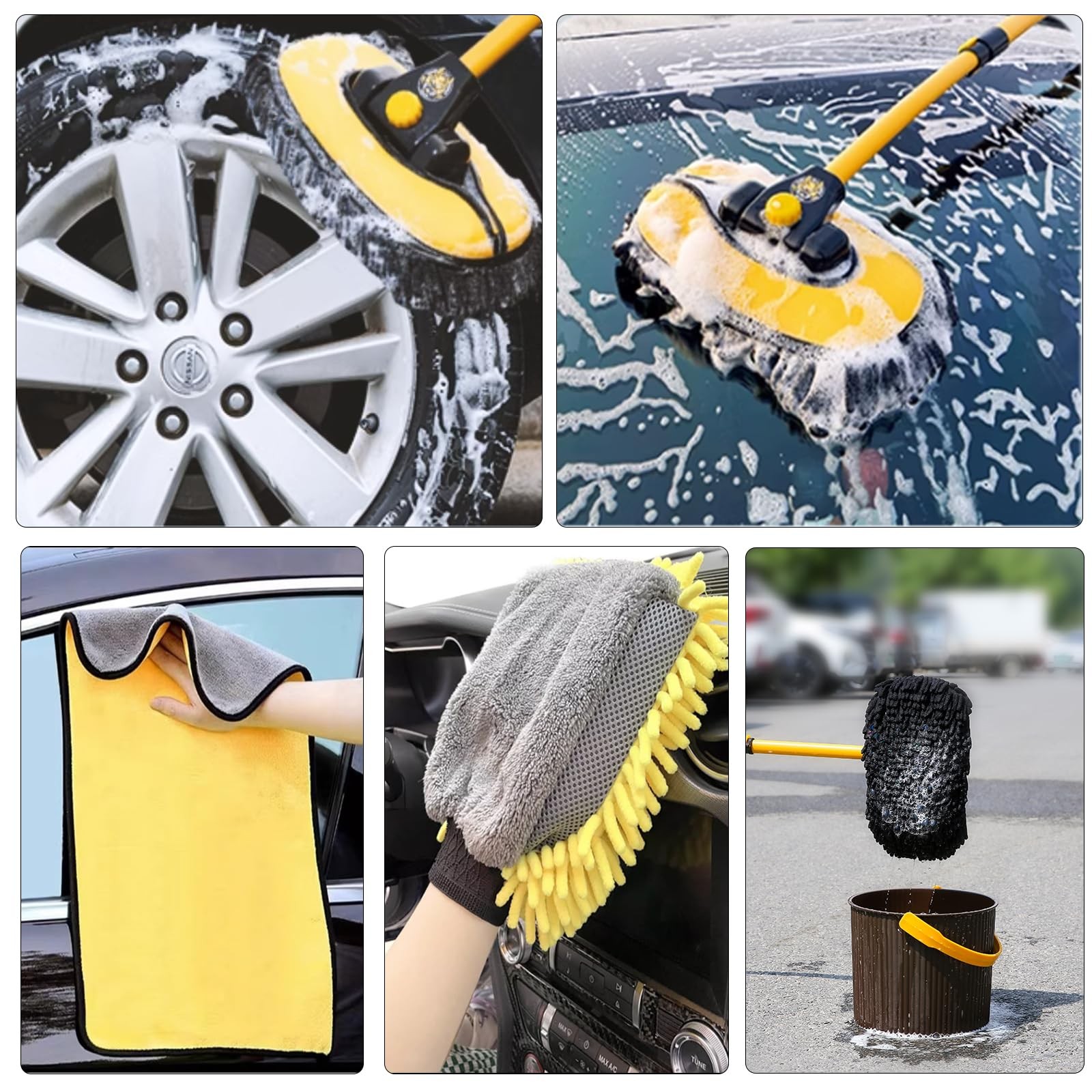 NEZENO 57″ Retractable Chenille Microfiber Car Wash Brush Kit Auto RV Boat