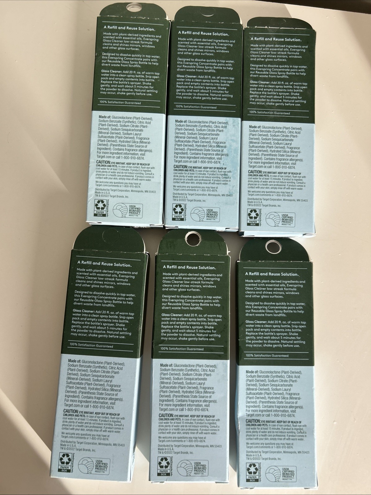 6x Everspring Glass Cleaner Concentrate Lemon Mint Refill Sustainable Powder