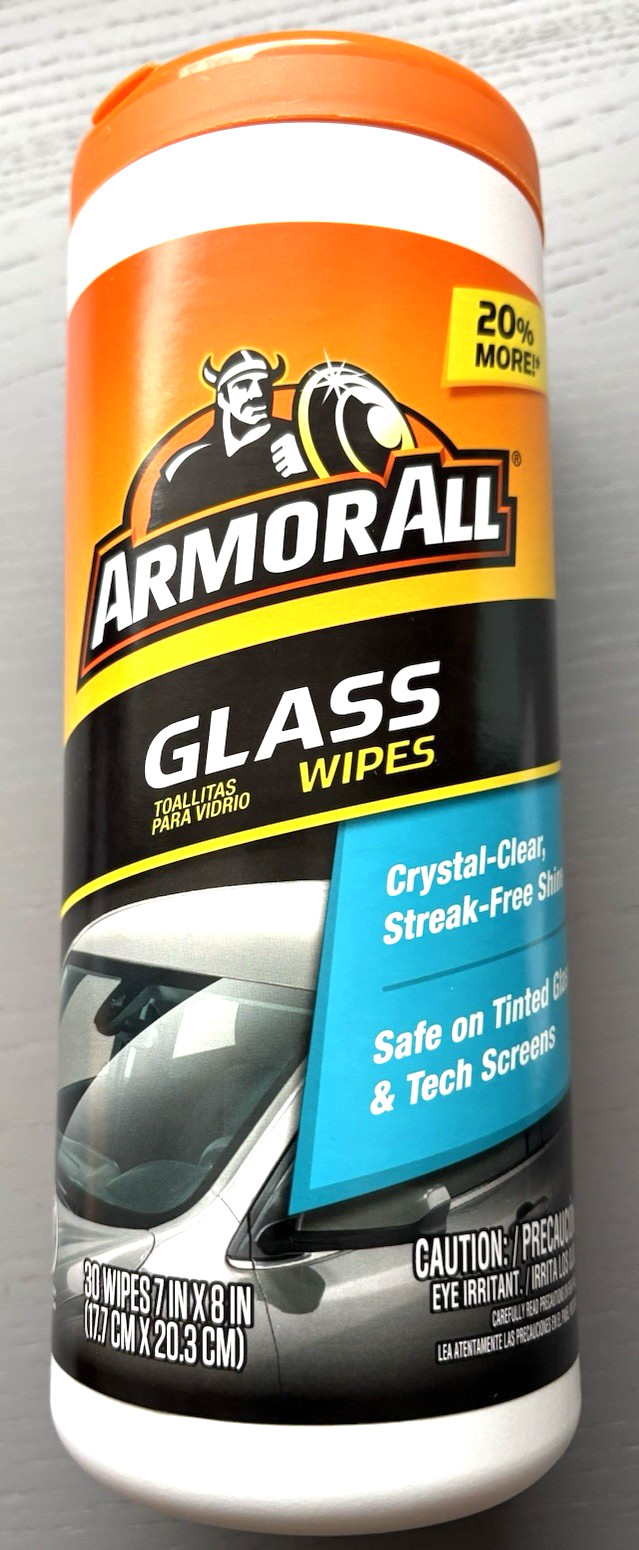 Armor All Car Glass Wipes, Auto Glass Cleaner for Film and Grime, 60 Count New