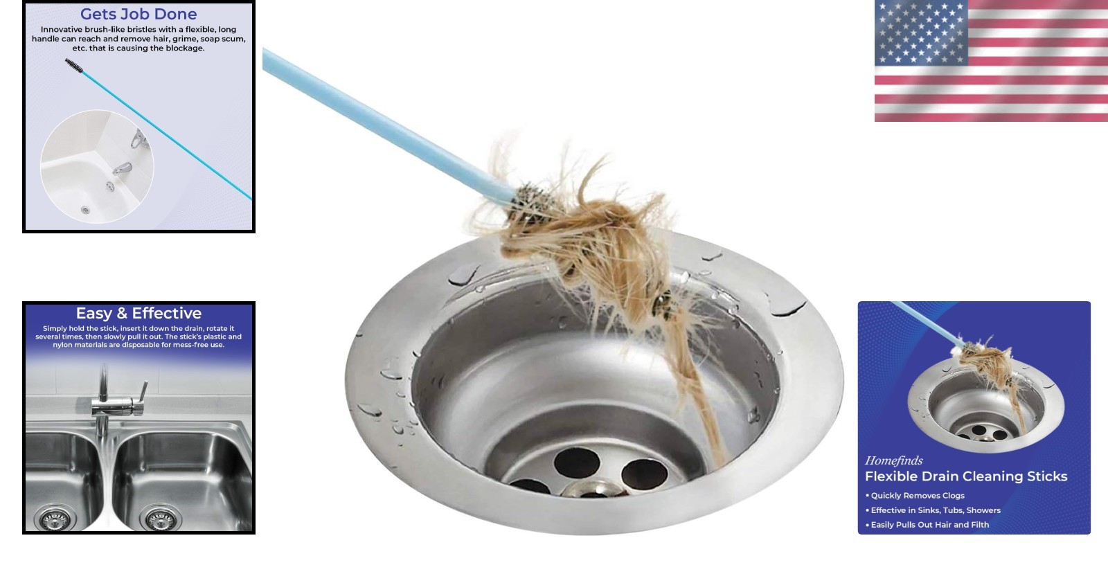 Efficient Drain Cleaning Sticks 19.5 Inch Long for Hair and Grime Removal