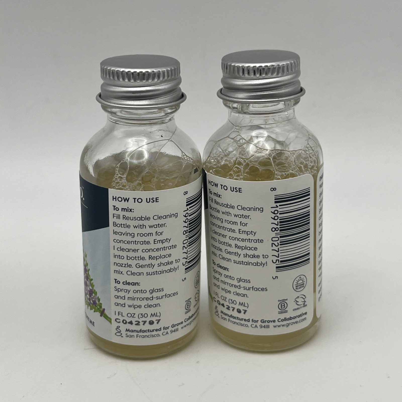 2 Pack Grove Glass Cleaner 1 oz Bottles Lavender & Thyme Concentrate All Natural