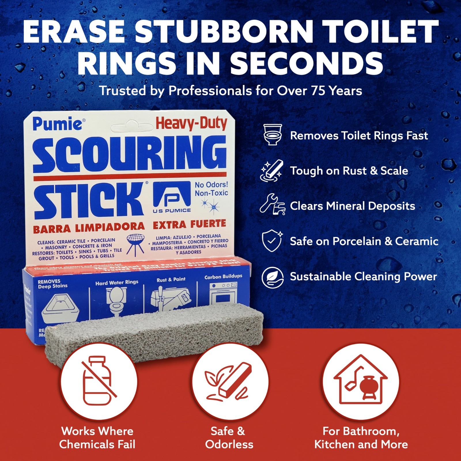 4-Pack Heavy Duty Pumice Scouring Stick & Flexi Pad for Tough Stains, Grills, To