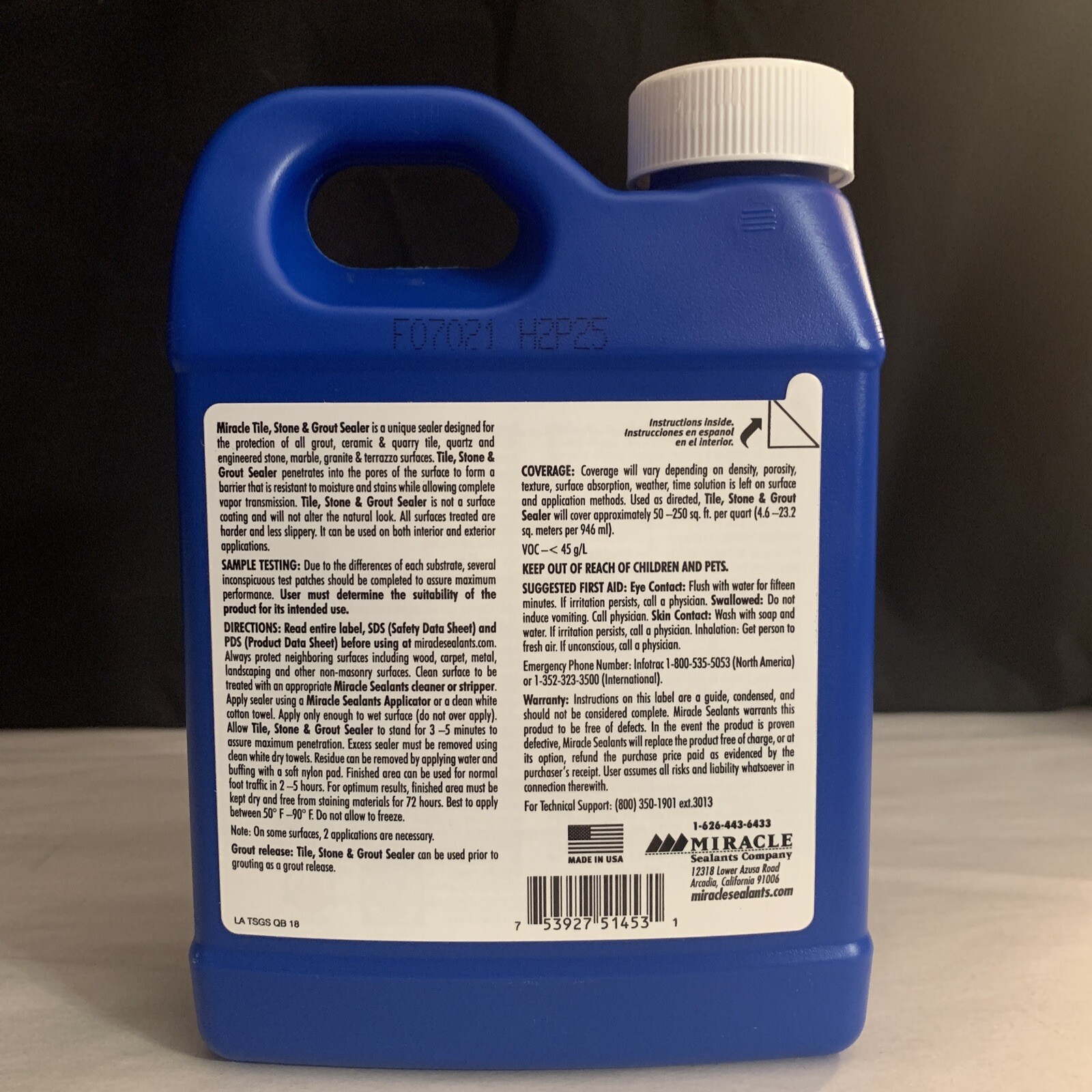 MIRACLE Tile, Stone & Grout Sealer 1Qt Bottle Stain & Water-Resistant