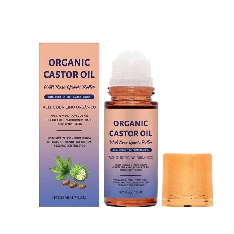 Organic Golden Castor Oil Roll-On with Rose Quartz for Skin,Hair&Wrinkle