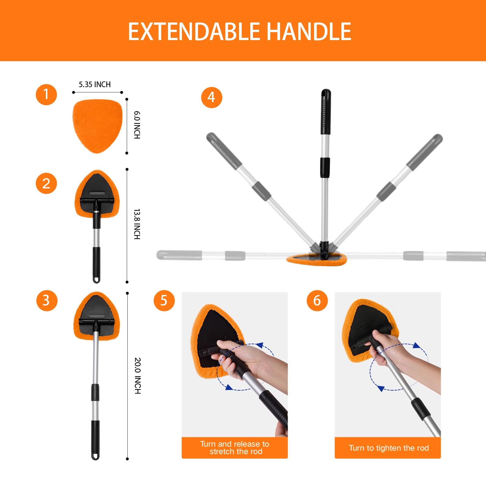 Windshield Cleaner Tool Kit with Microfiber Pads & Extendable Handle