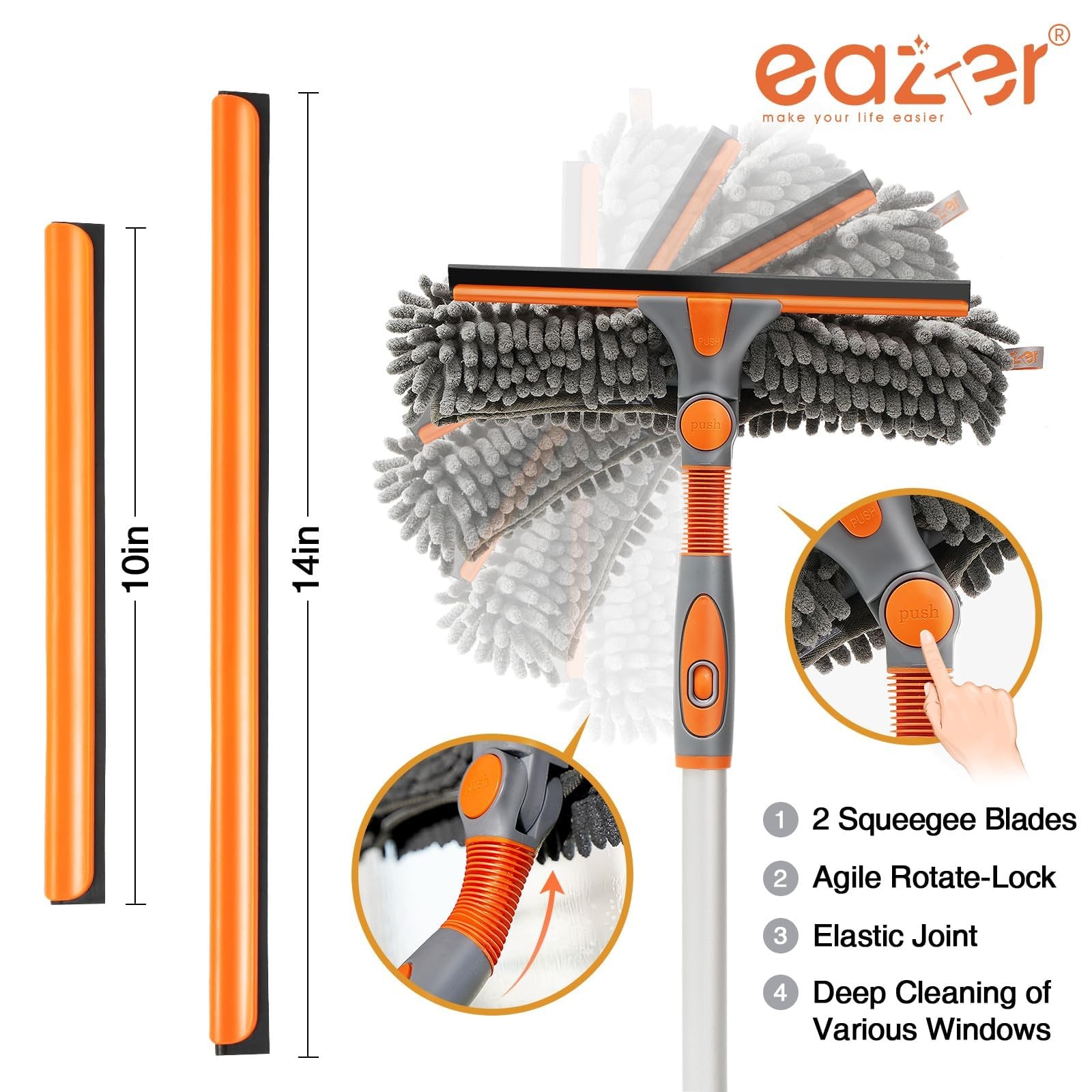 65” Squeegee Window Cleaner 2 in 1 Rotatable Window Cleaning Tool Kit with T…