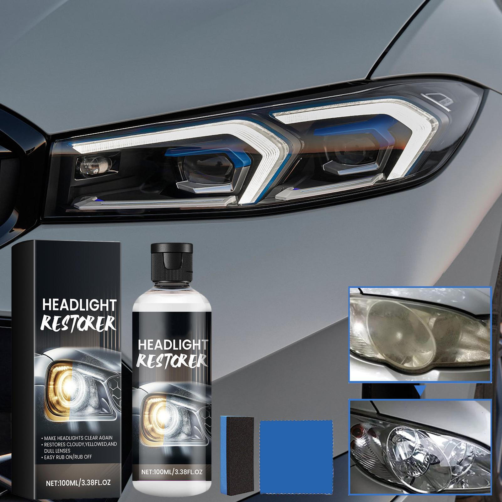 Car Headlight Polish Repair Fluid – Scratch Removal & Lens Renovation Cleaner`