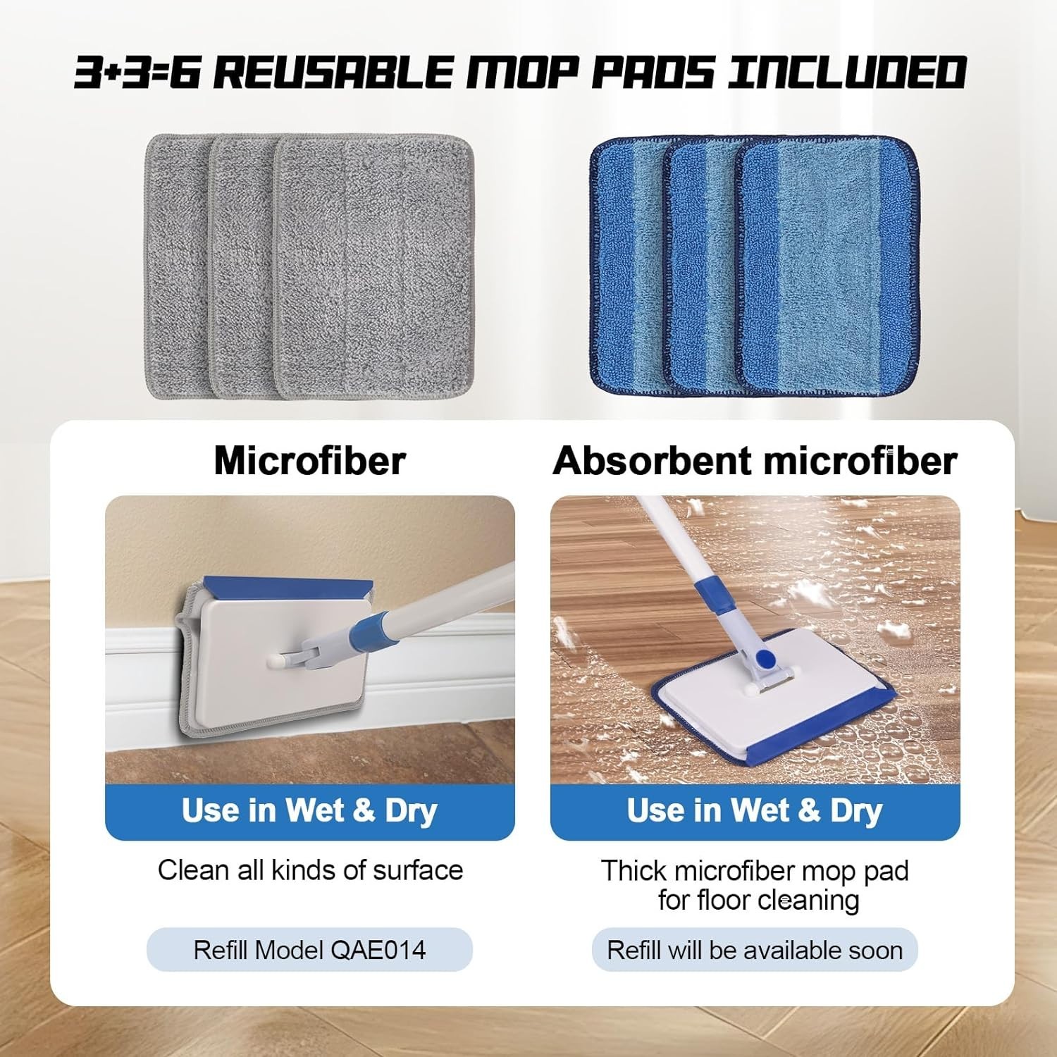 Effortless Baseboard Cleaner Tool with 60″ and 6 Reusable Microfiber Pads
