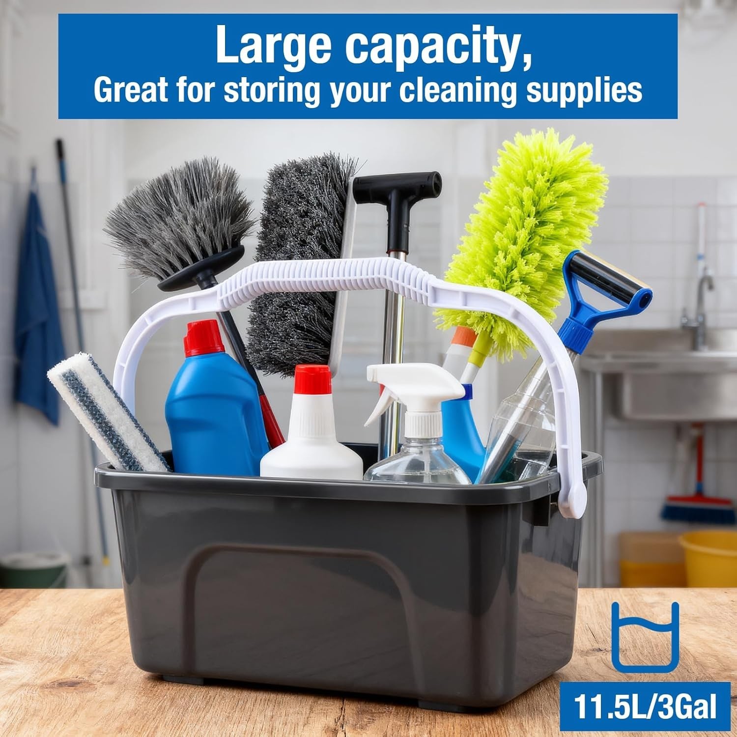 Compact 3 Gallon Plastic Cleaning Bucket with Ergonomic Handle – Blue & Grey