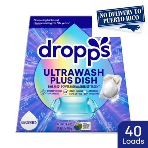 Dropps Dish UltraWash Plus Biobased Detergent Pods – Unscented – 16.93oz/40ct