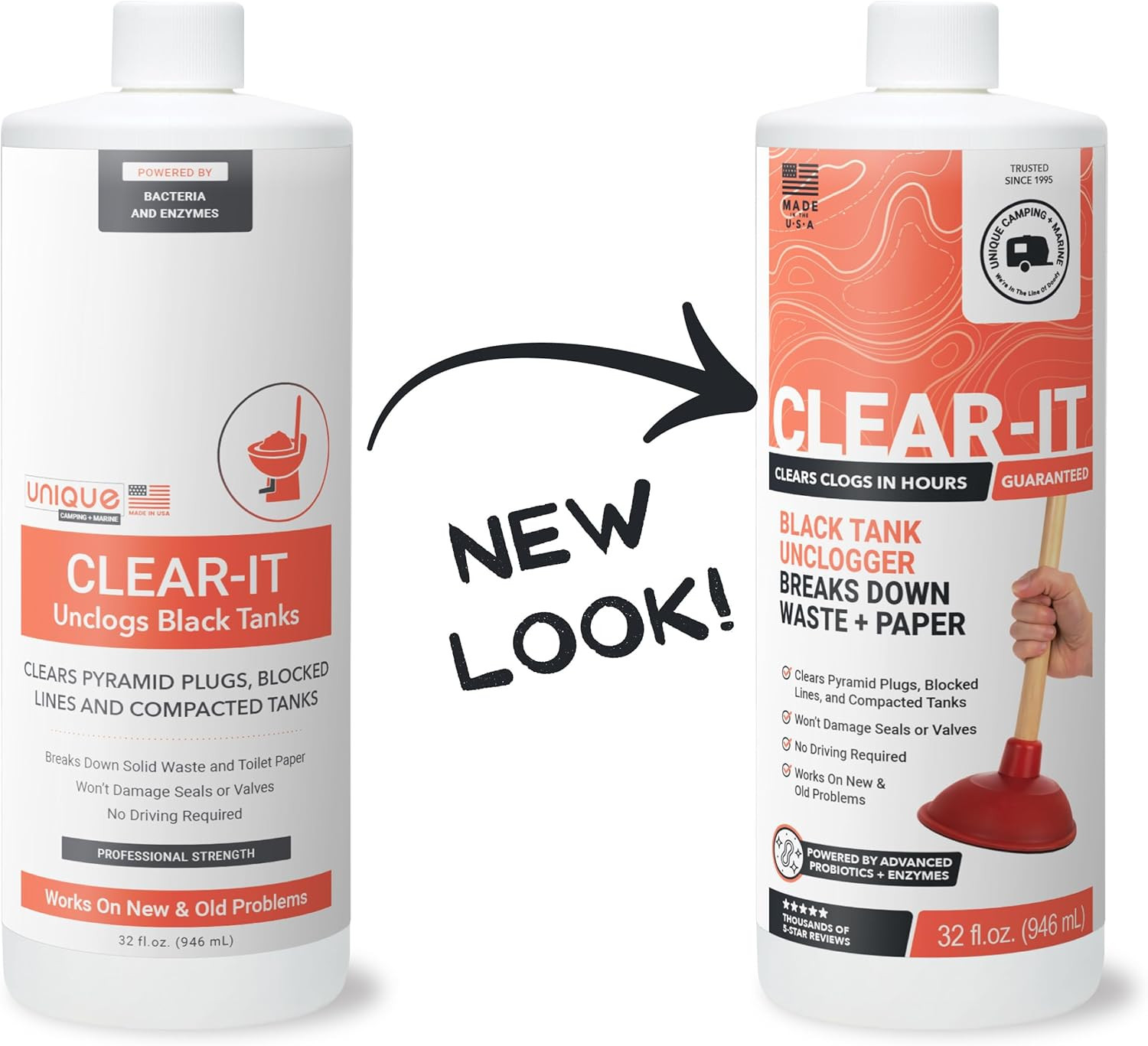 Clear-It RV Black Tank Unclogger Liquid – Breaks through Pyramid Plugs, Compacte