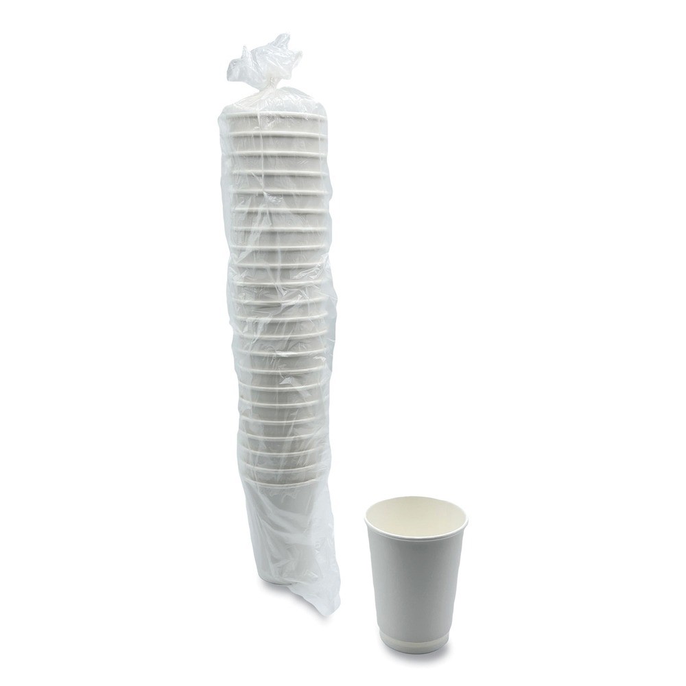 Boardwalk DW12HCUPPK 12 oz. Double-Walled Paper Hot Cups – White (25/Pack) New
