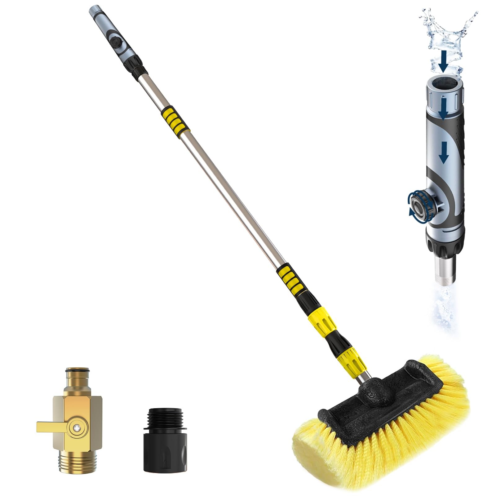 12FT Car Wash Brush with Long Handle, Soft Bristles & Soap Dispenser