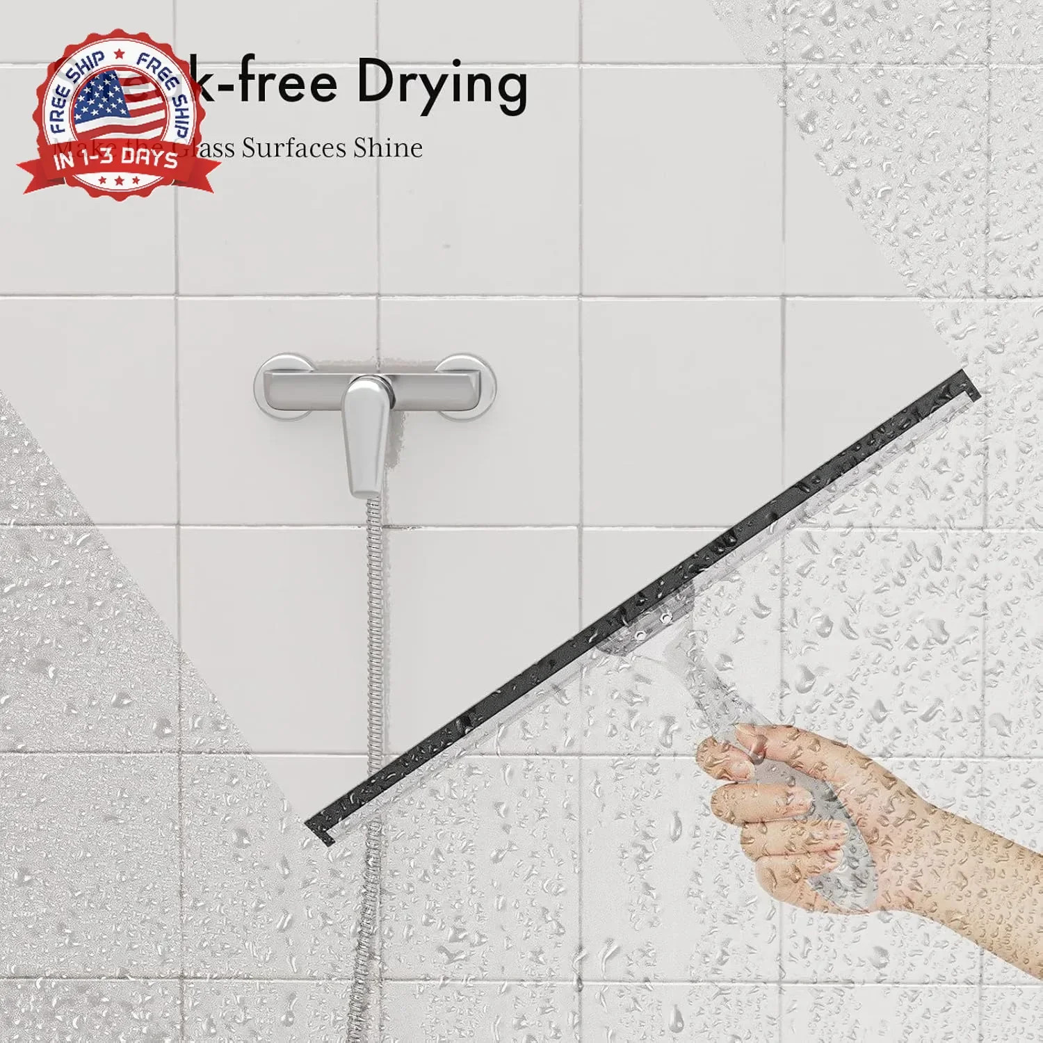 AmazerBath Shower Squeegee for Glass Doors, All-Purpose Squeegee with Suction Ho