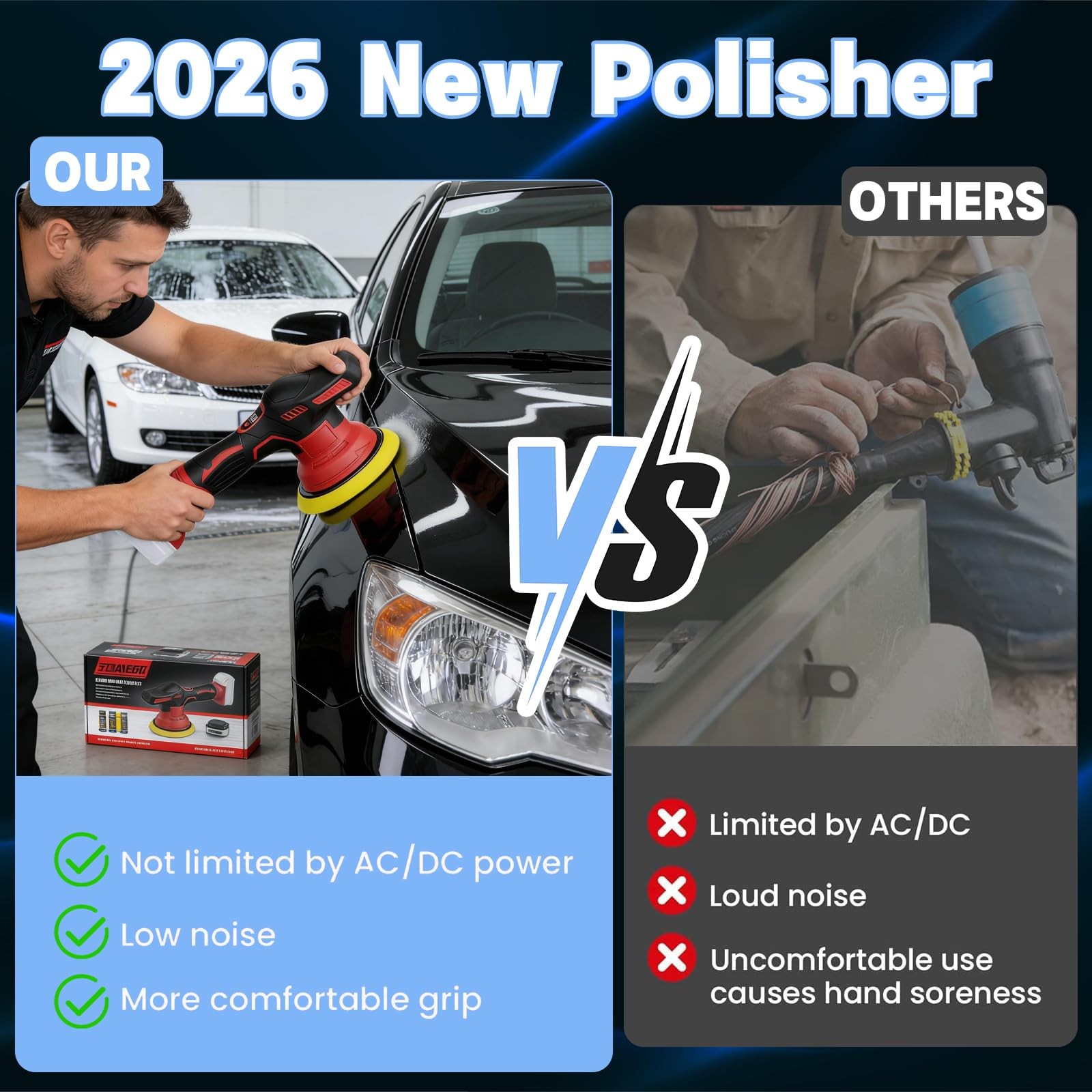 Updated Cordless Car Buffer Polisher Kit, 6 Inch Car Buffer with 8-Speed Orbi…