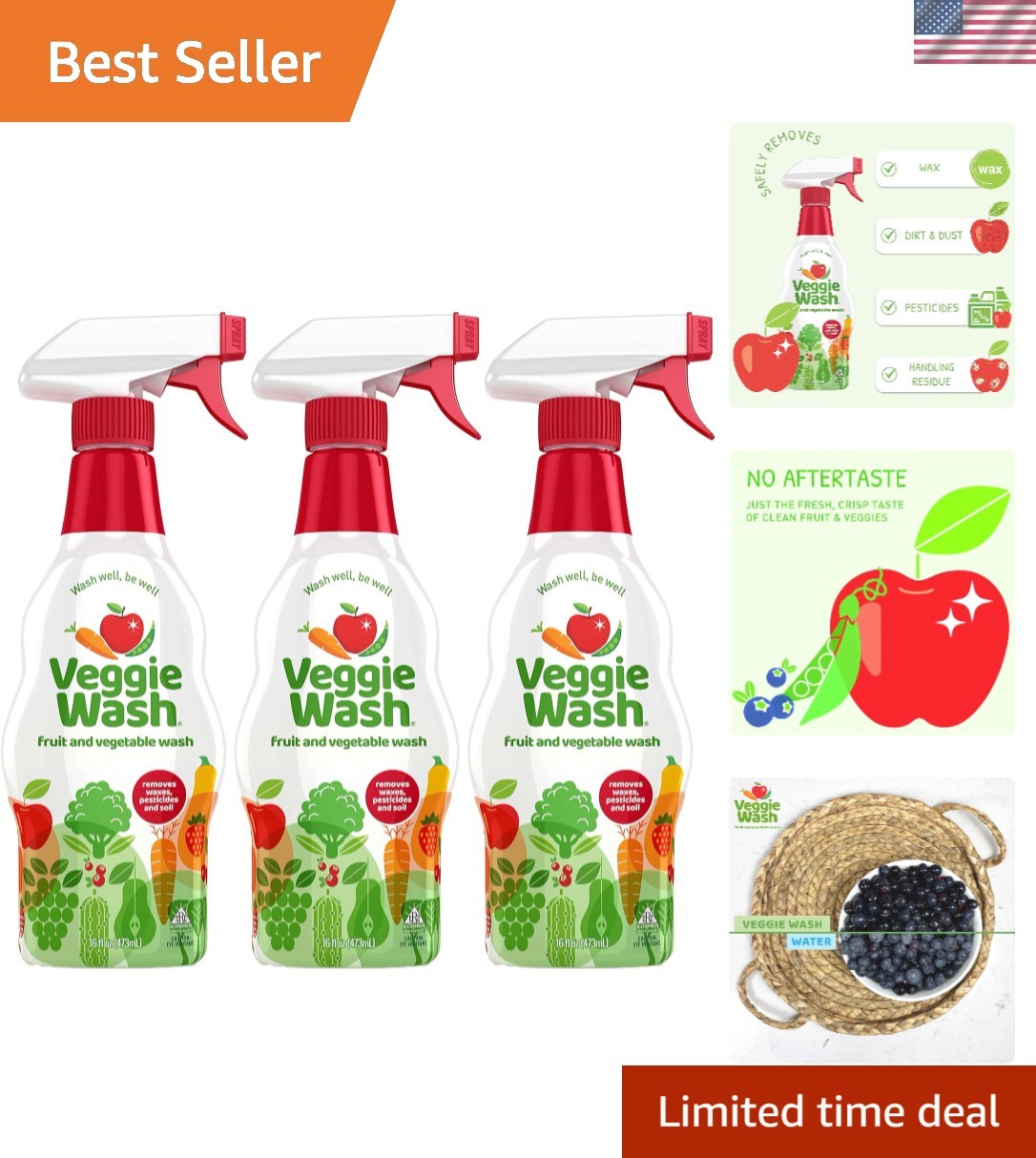 Fruit and Vegetable Wash, Produce Wash and Cleaner, 16-Fluid Ounce, Pack of 3…