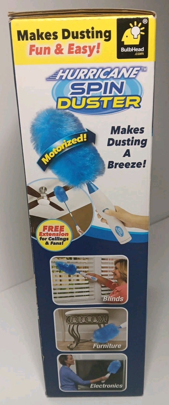 New Hurricane Spin Duster Motorized Dust Wand w/3ft Extension For Ceiling Fans