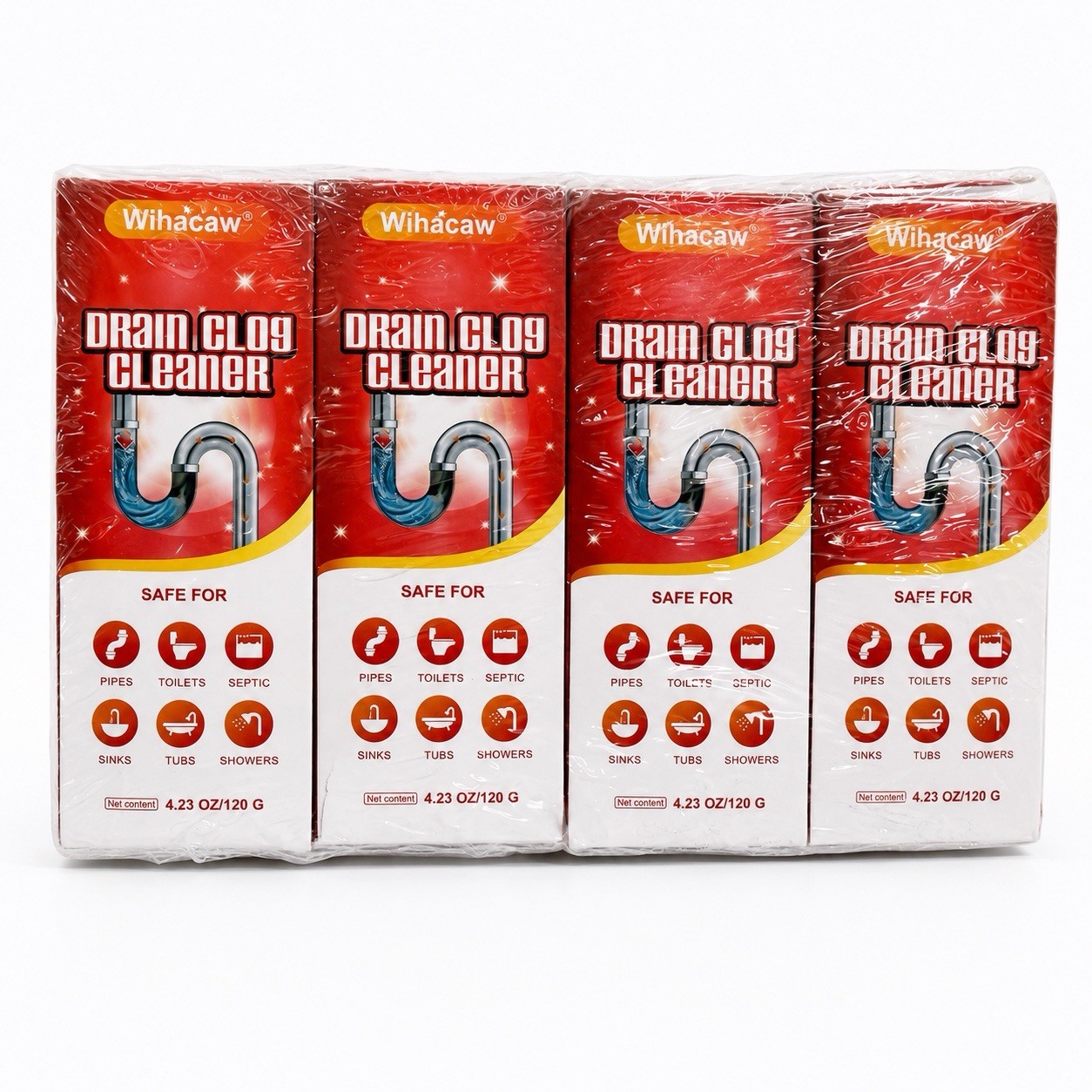 Wihacaw Drain Clog Cleaner 4 Pack 4.23 oz Each Pipes Sinks Tubs Toilets