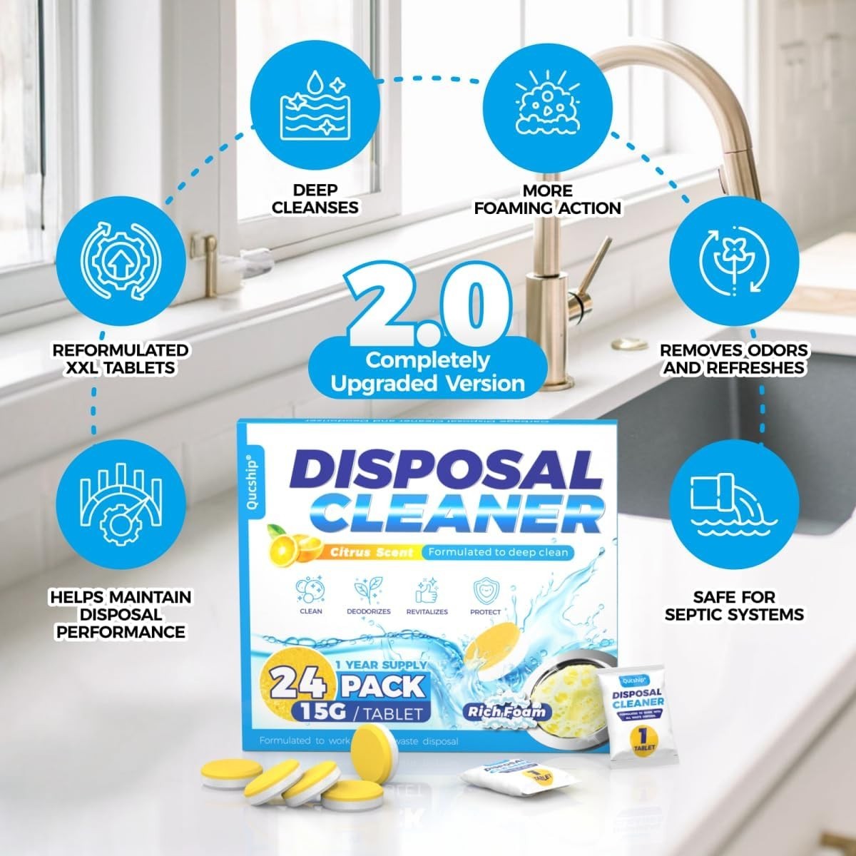 Foam Garbage Disposal Cleaner Deodorizer Tablets – 24 Pack (1 Supply)