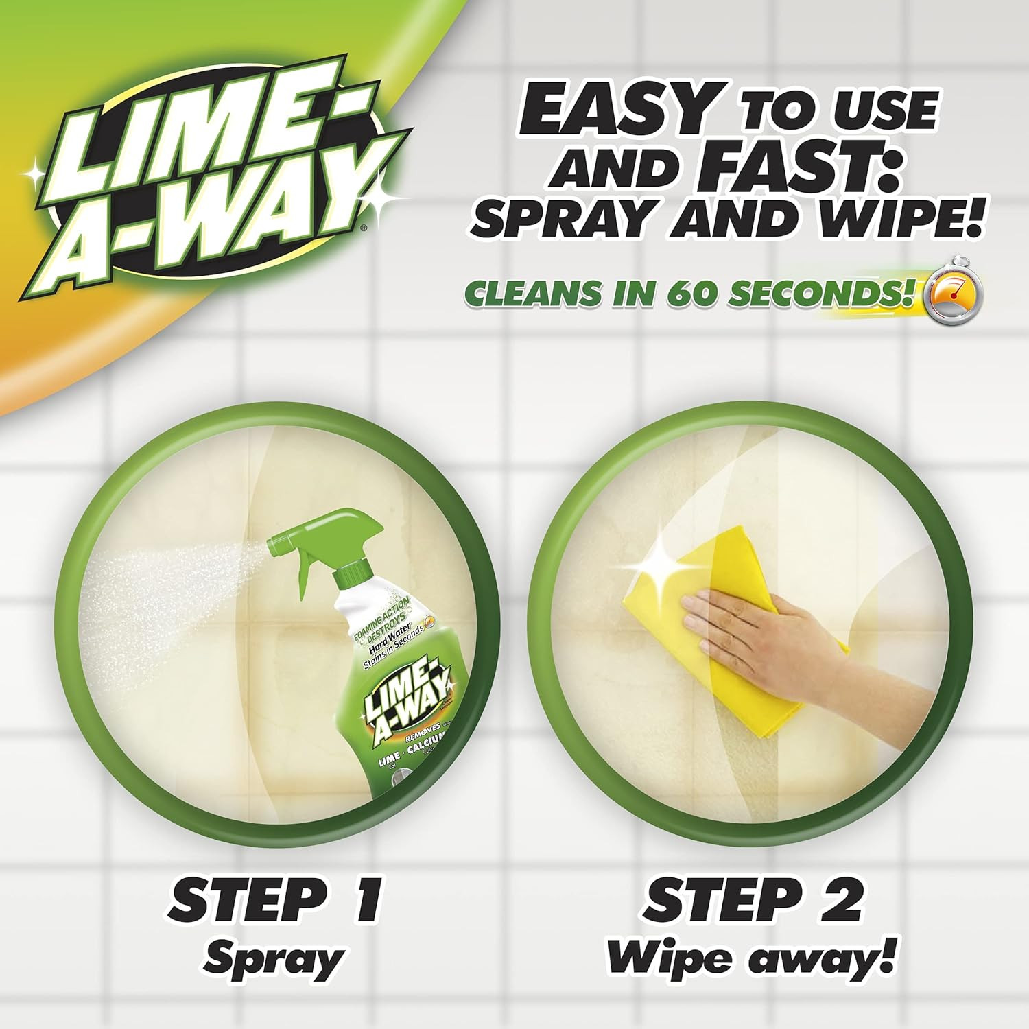 Lime-A-Way Hard Water Stain Remover Spray, Removes Lime, Calcium & Rust in Secon