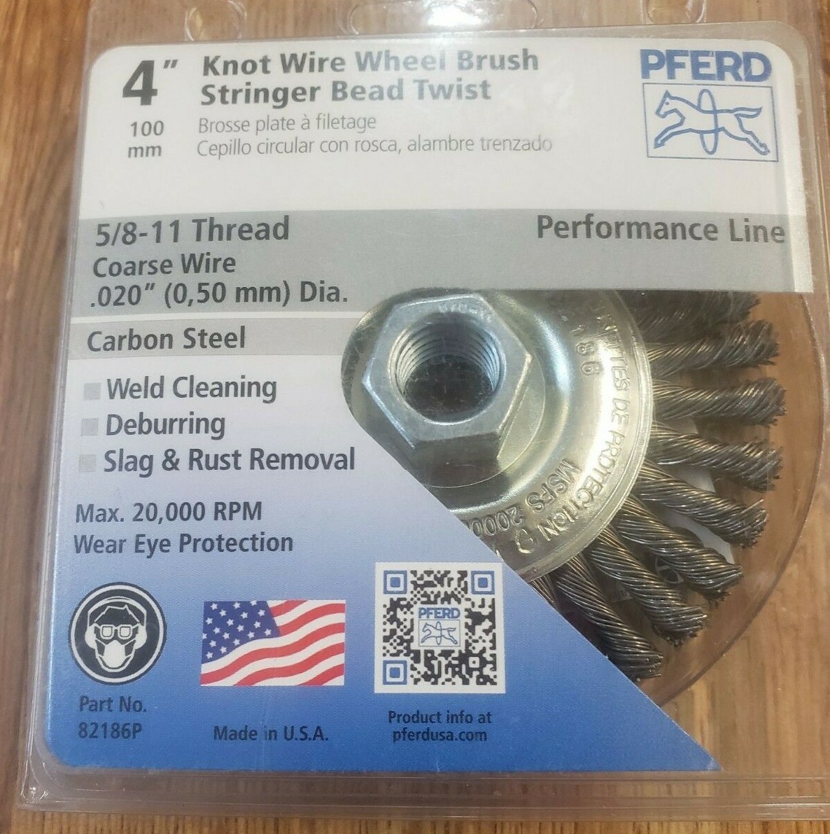 82186 4X5/8-11 Wire Wheel, Pferd Inc, EACH, EA, Threaded knot wheel brushes. Str