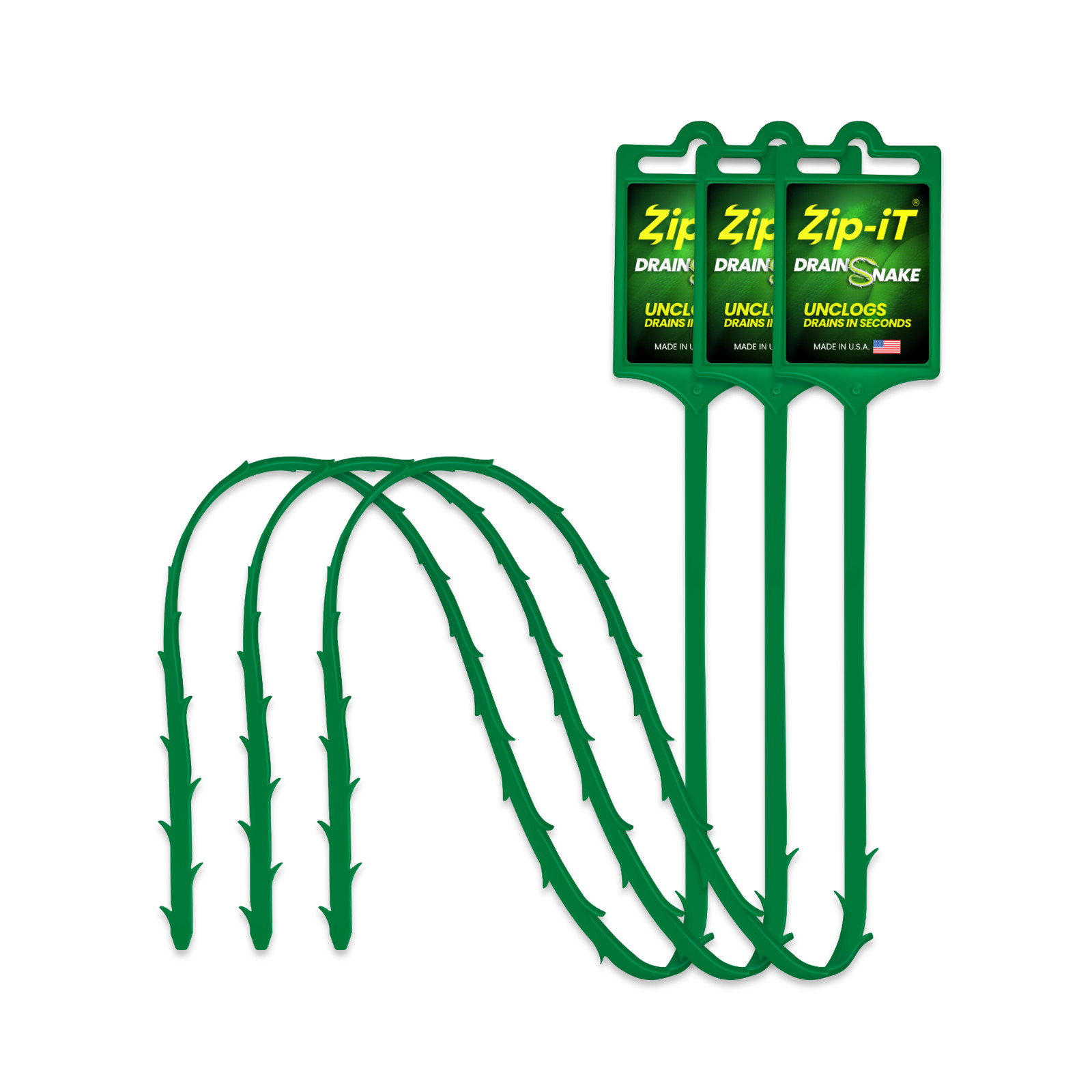 ZIP IT DRAIN CLEANER, 3-Pack Plastic Drain Stick Hair Clog Remover, drain snake