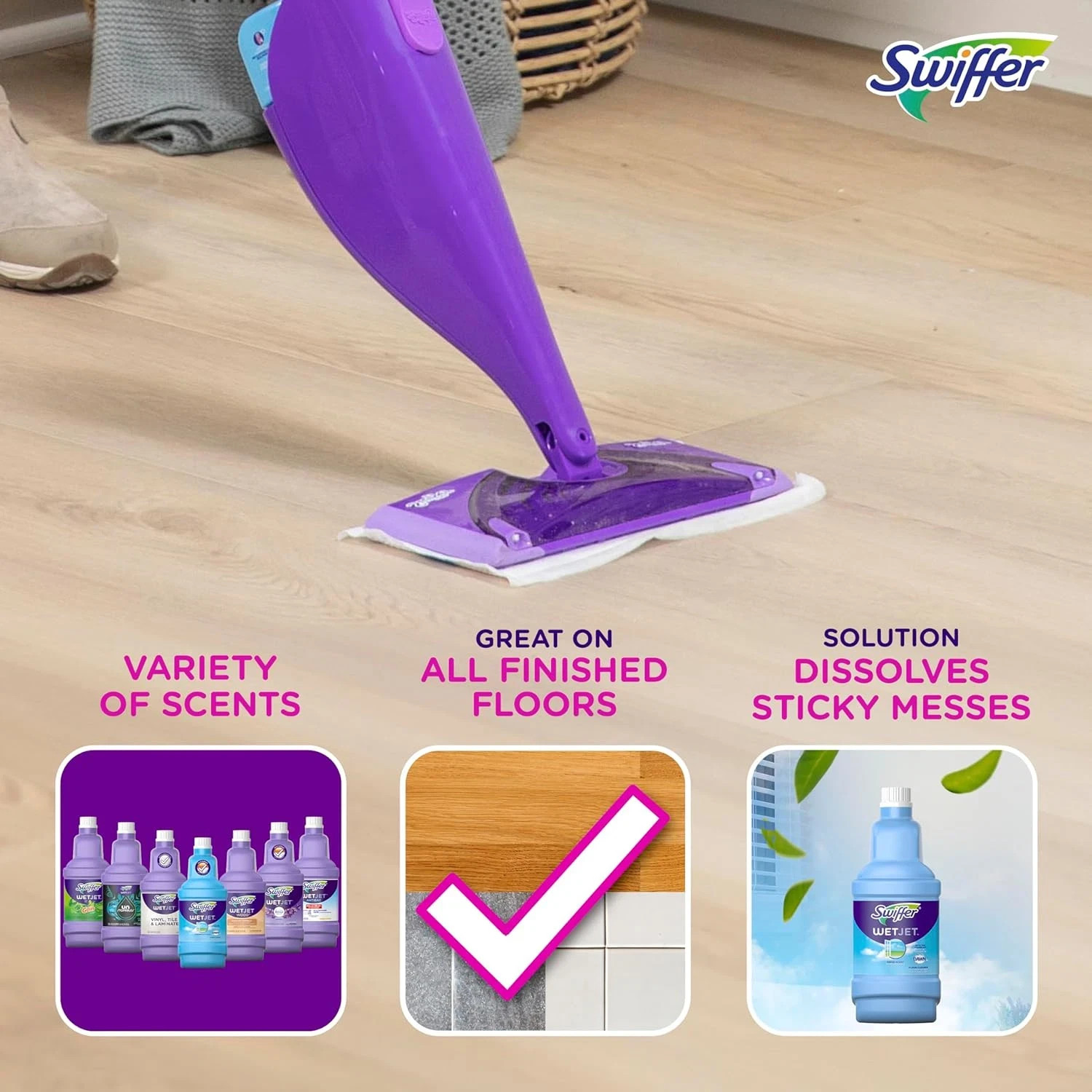 Swiffer Wetjet Multi-Purpose Floor Cleaner Solution with Febreze Refill, Hardwoo