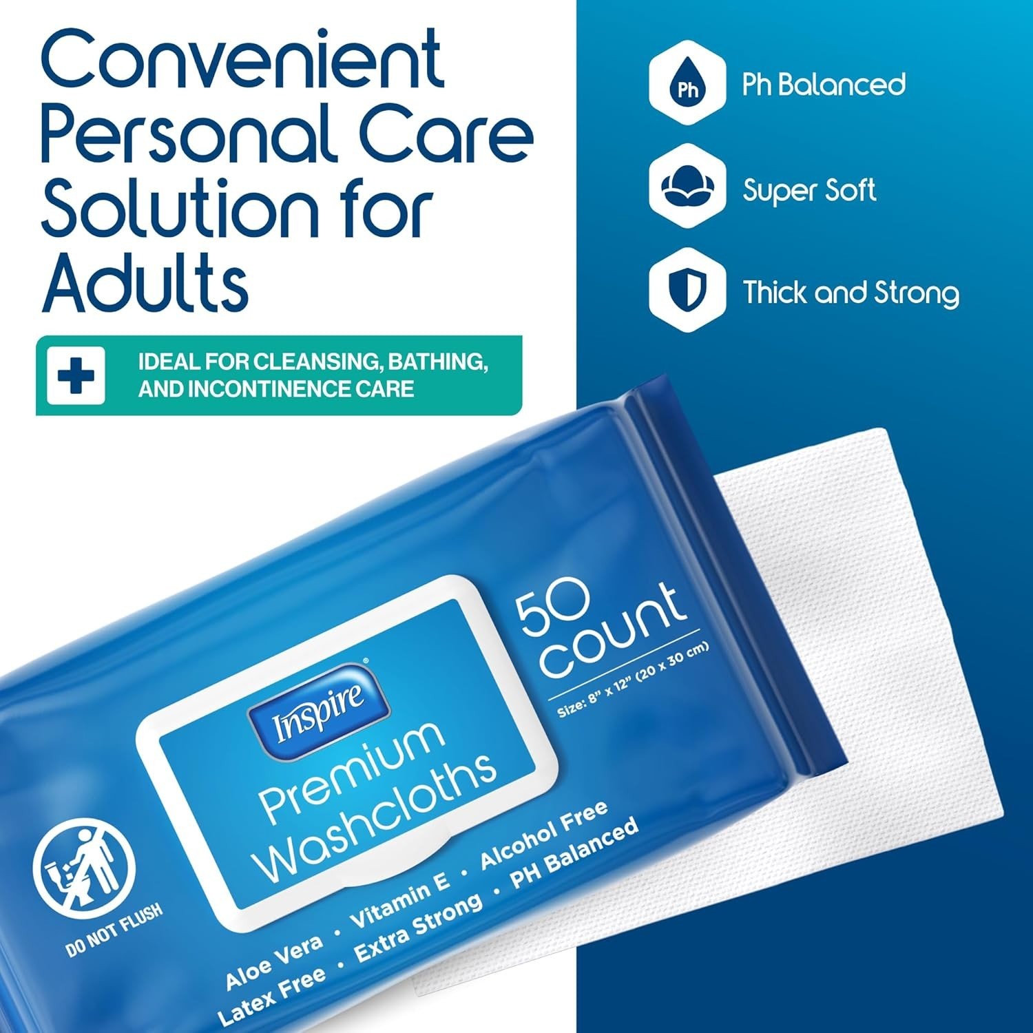 Gentle Cleansing Aloe Wipes for Incontinence – 50 Oversized Disposable Cloths