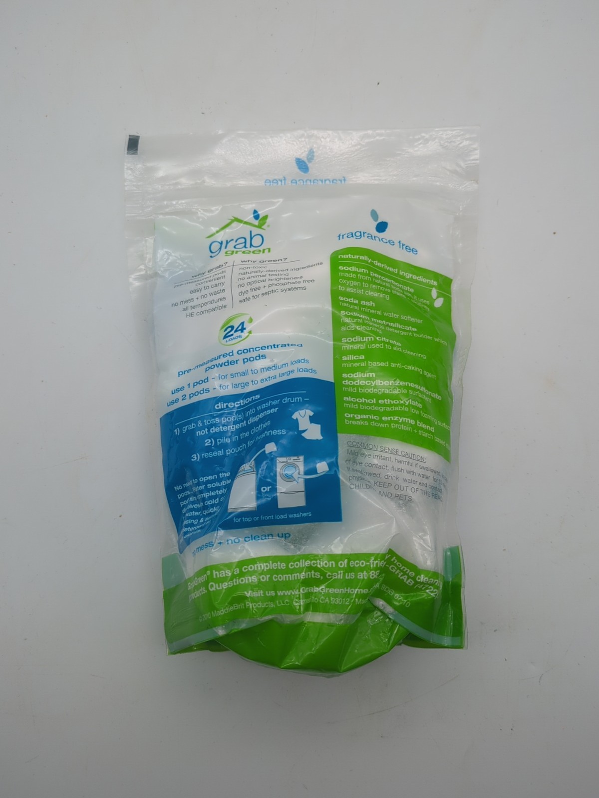 Grab Green Laundry Detergent Fragrance Free 24 Loads (15.2 oz) Pack