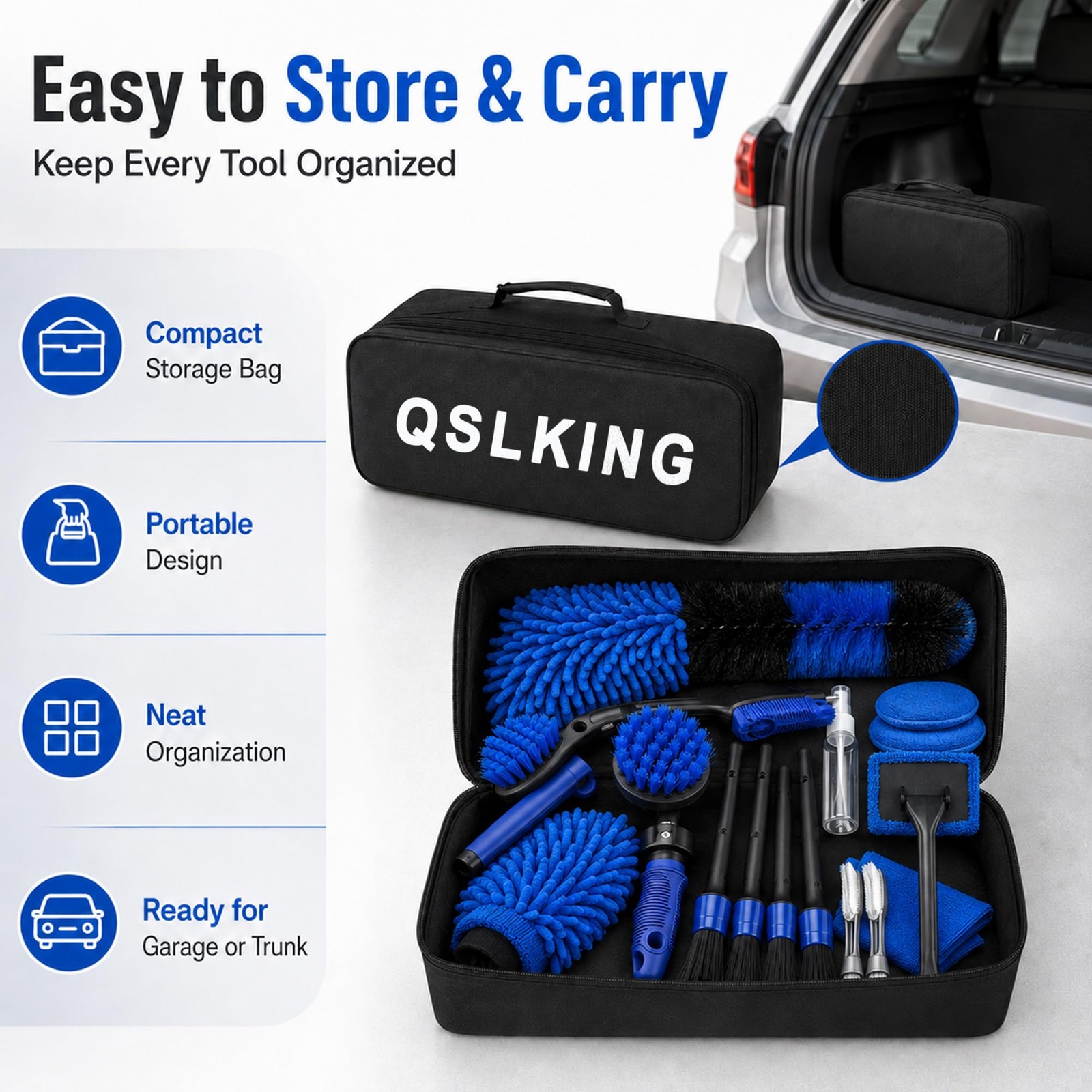 QSLKING 30 PCS Car Detailing Kit – Car Cleaning Wash Brush Set, Auto Interior…