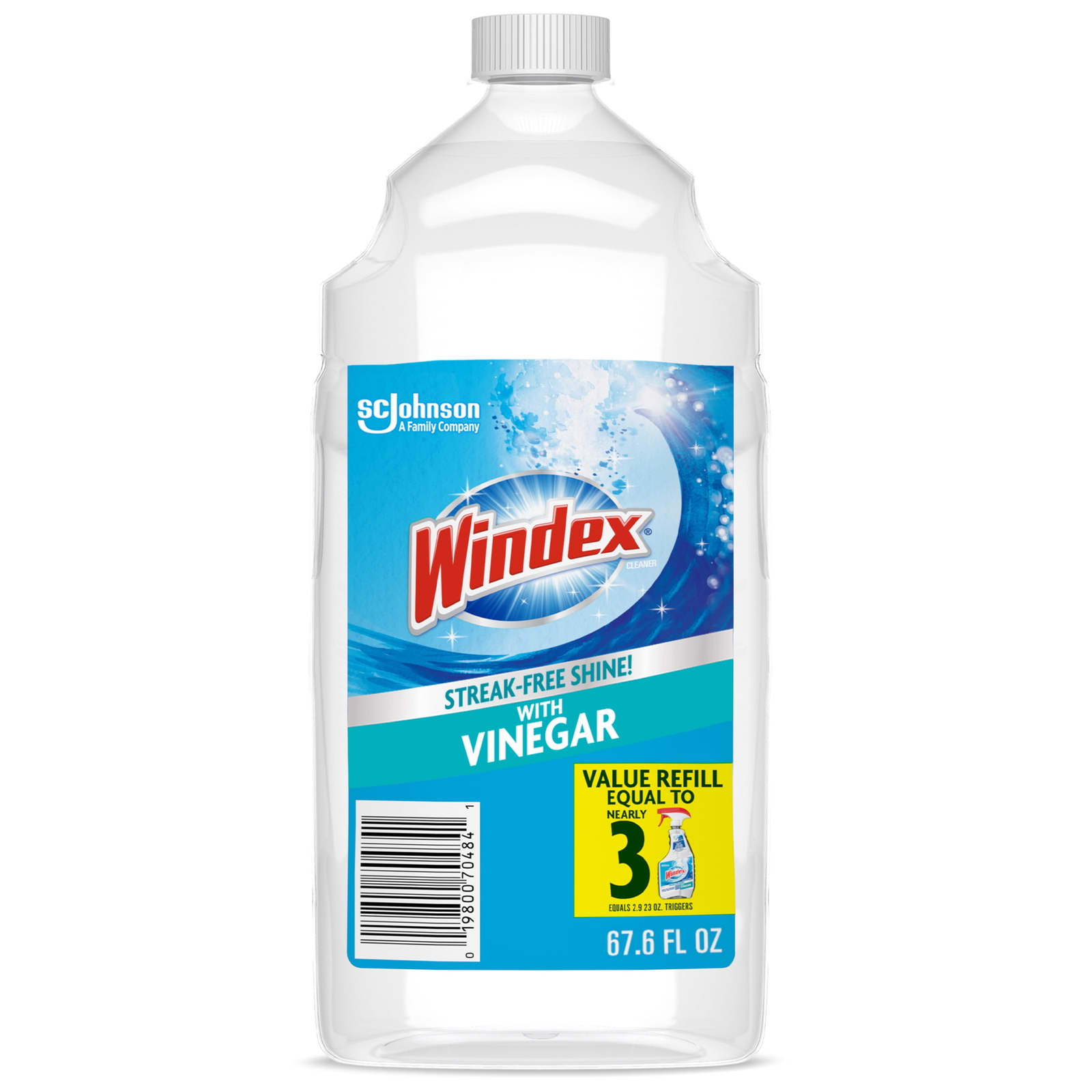 Windex with Vinegar Glass Window Cleaner, New Refill Bottle, 2 L