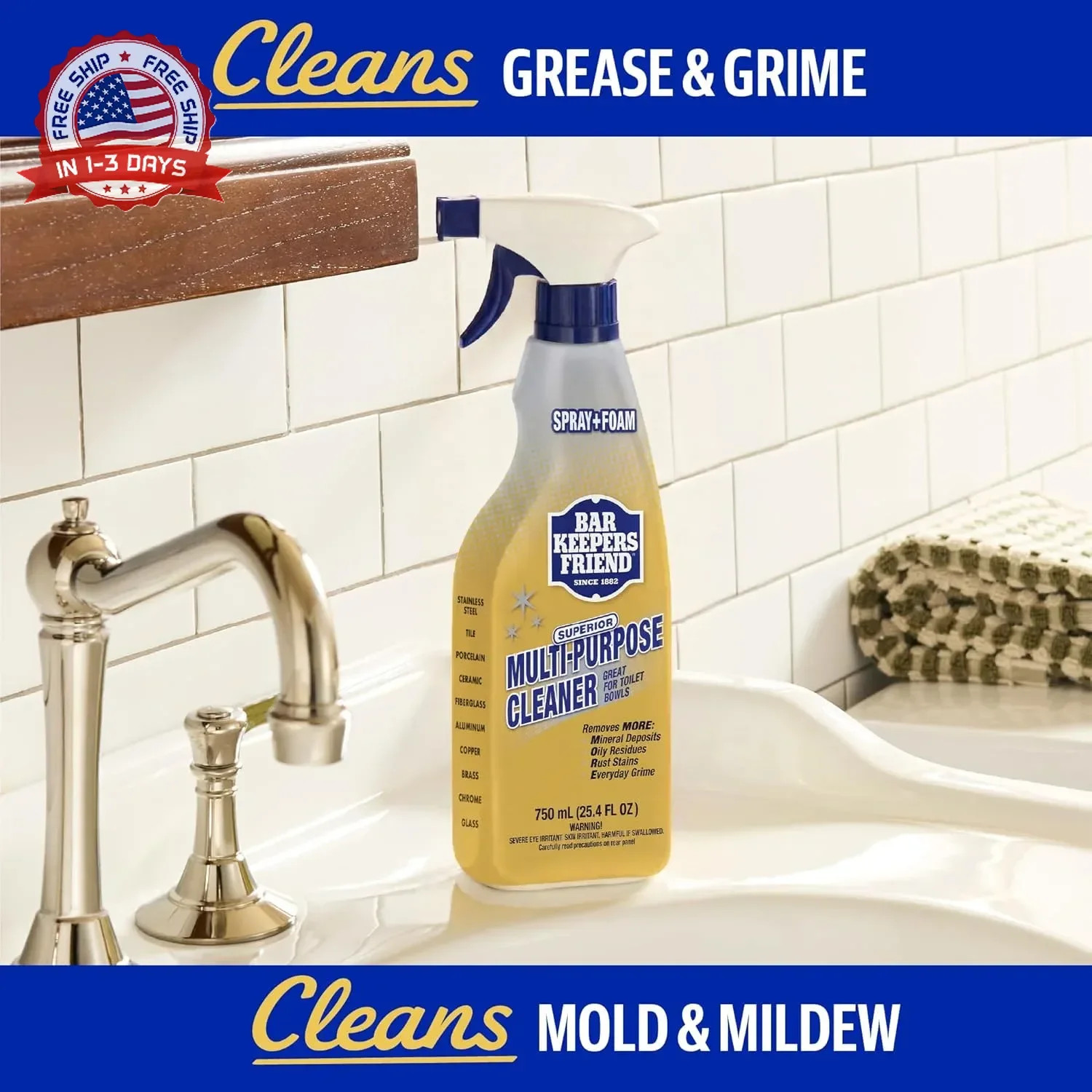 Bar Keepers Friend Soft Cleanser 26 oz + Spray & Foam Multipurpose MORE Spray Cl