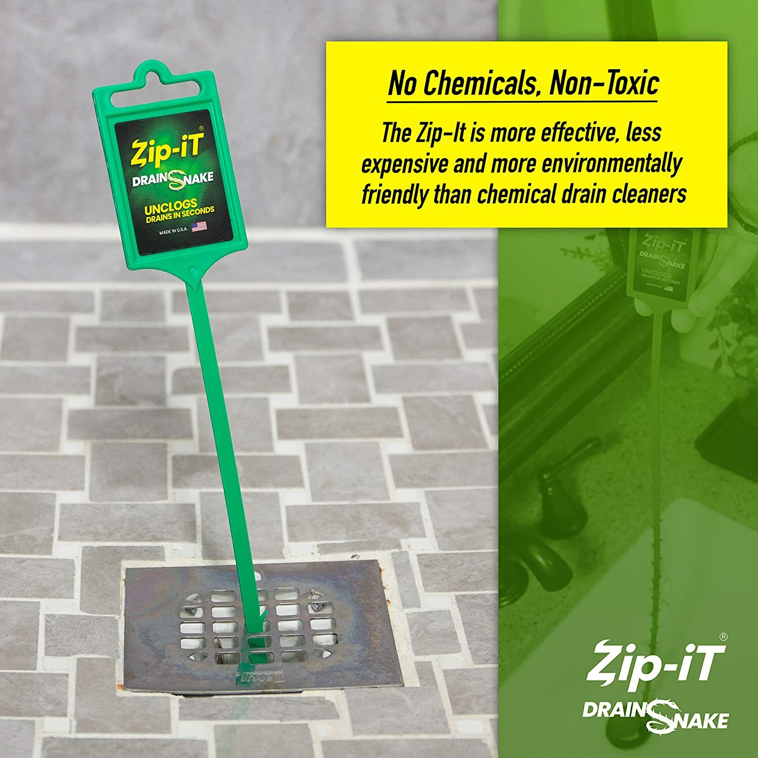 ZIP IT DRAIN CLEANER, 1-Pack Plastic Drain Stick Hair Clog Remover, drain snake