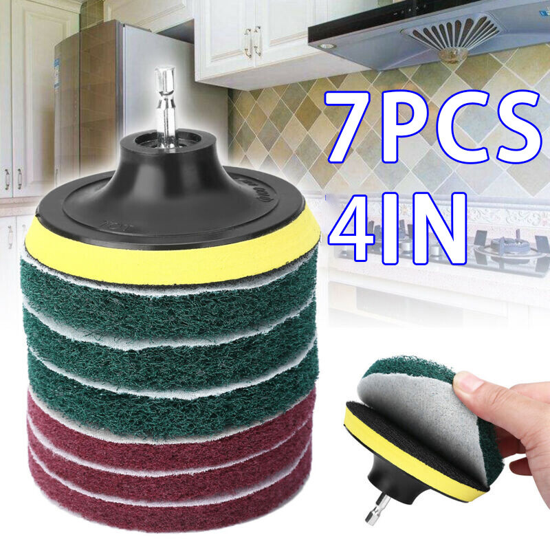 7 Pcs 4″ Drill Brush Set Power Scrubber Cleaning Kits Scrub Tub Cleaner