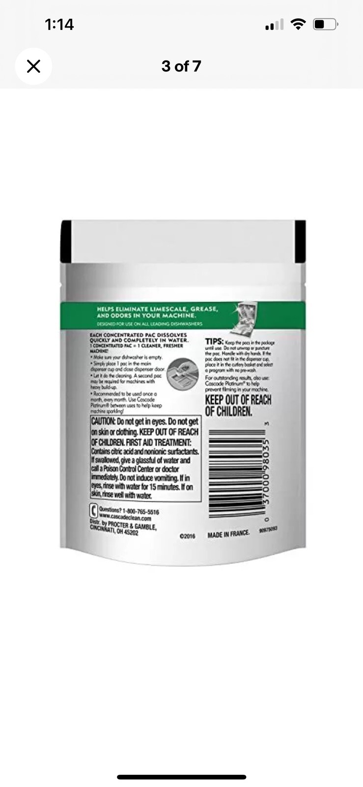 Cascade Platinum Dishwasher Cleaner Pods 12 Count