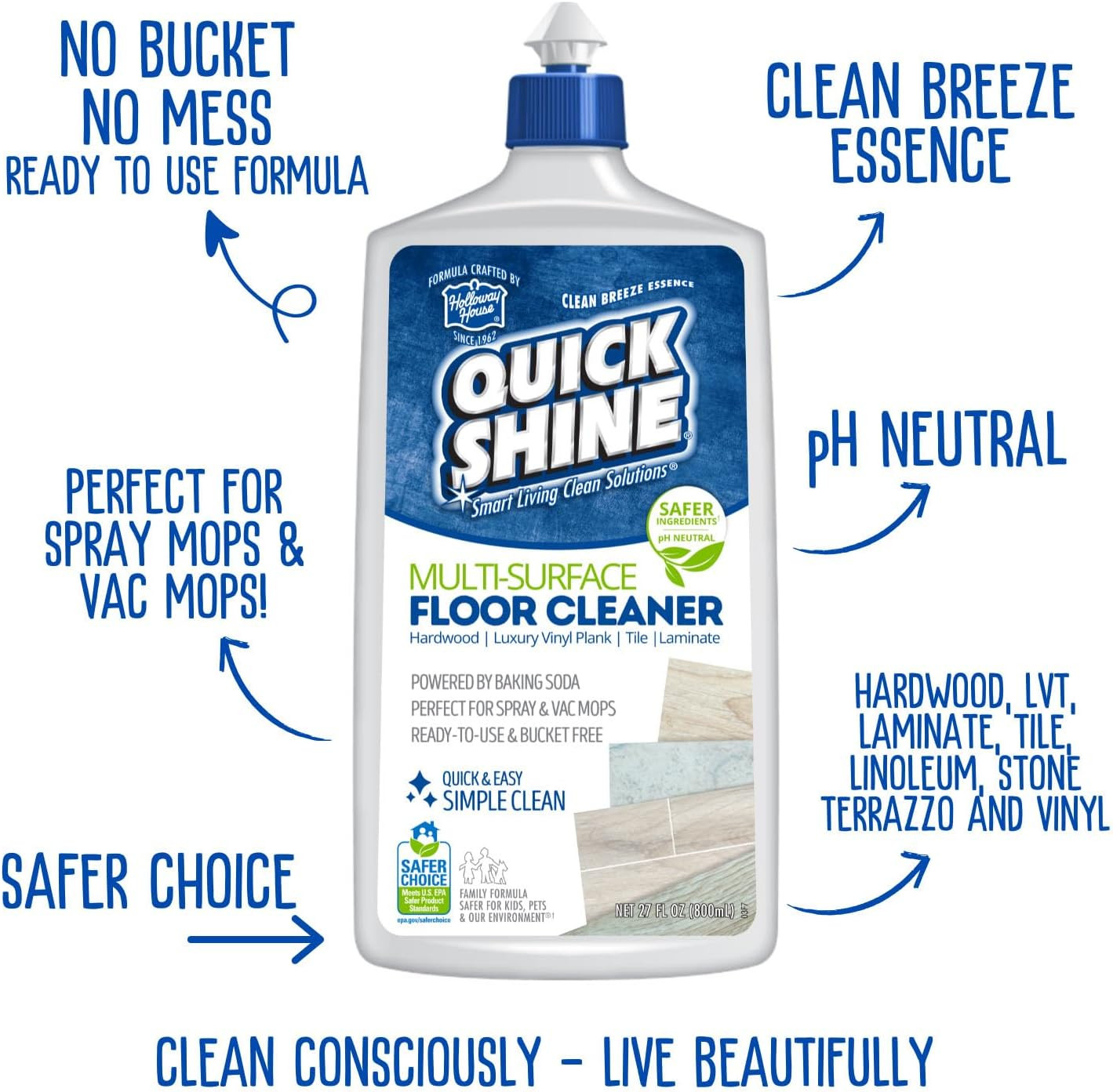 Quick Shine Floor Cleaner 27 Oz 2 Pack Hardwood Laminate Tile No Rinse