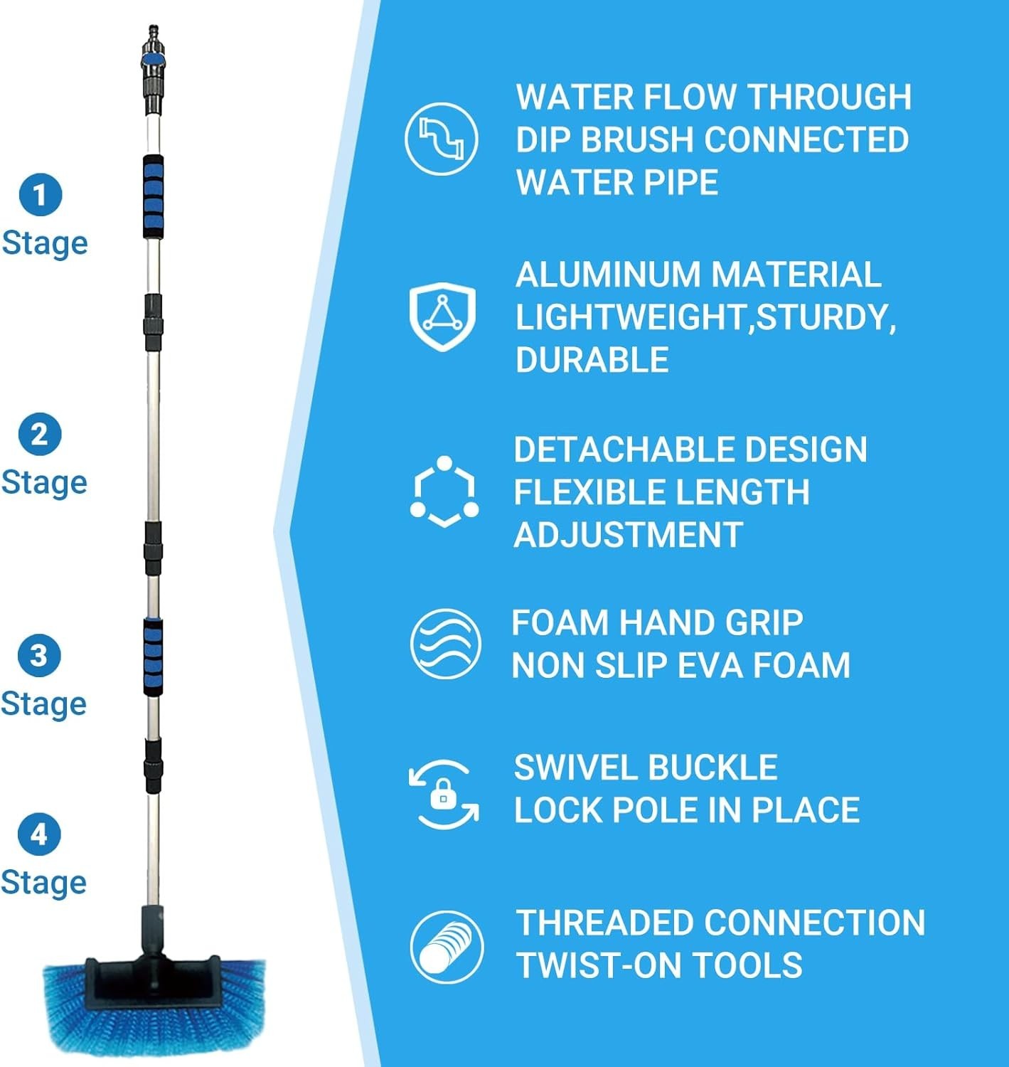 72 Car Wash Brush with Long Handle On/Off Switch for Car RV Truck Boat Wash