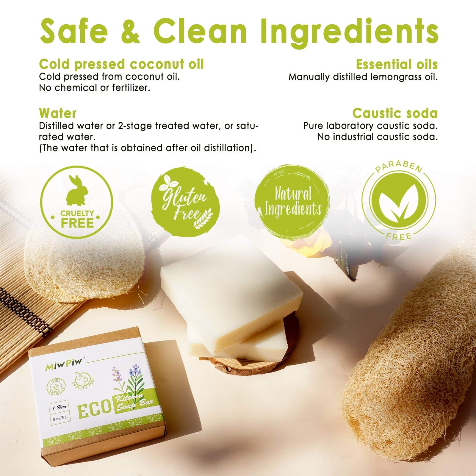 Vegan Dish Soap Bar Pack 2- Large 5 Ounce – Lather Clean Safe Ingredients- Pl…