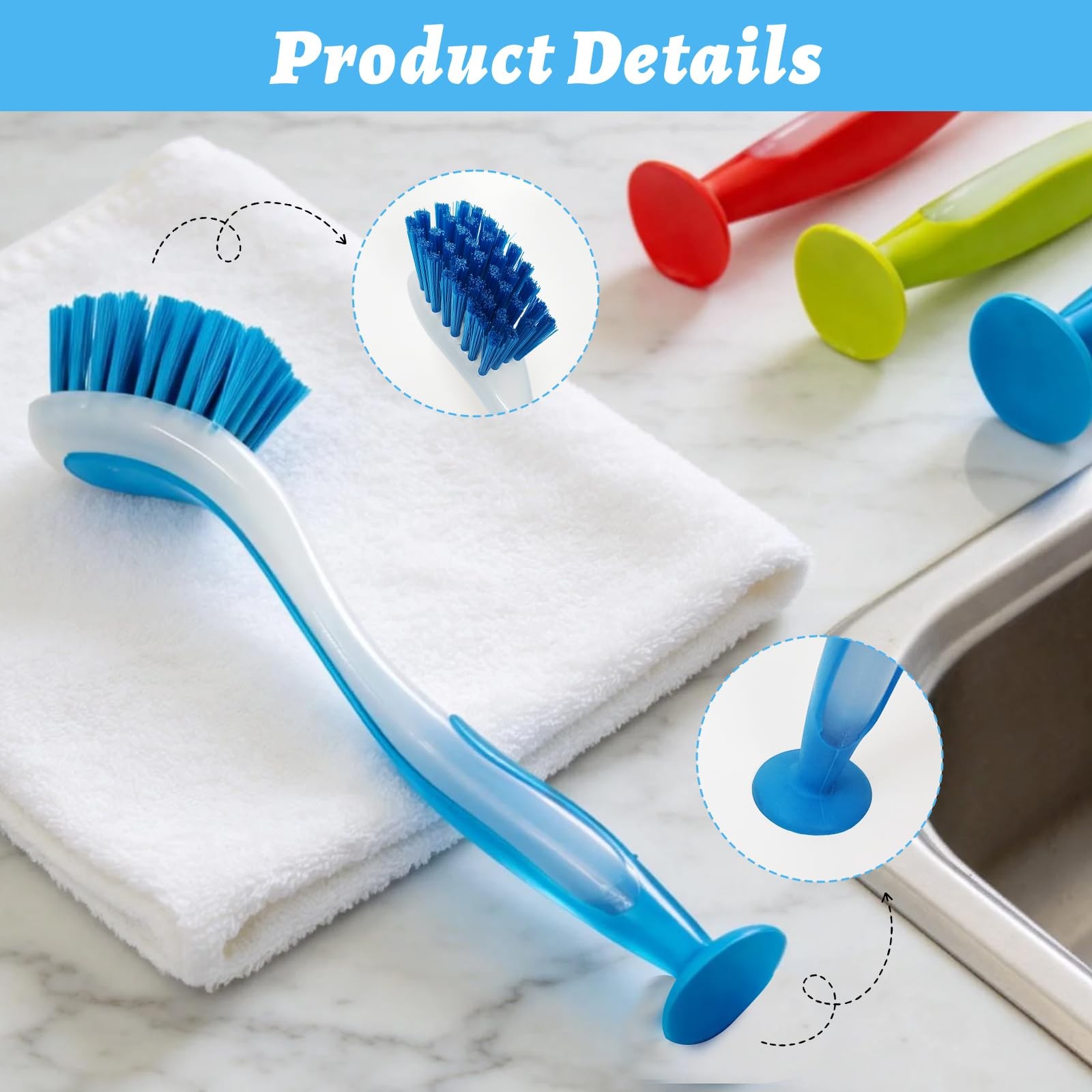10 Pieces Long Dish Brush with Handle Assorted Color Dishwashing Brush with S…