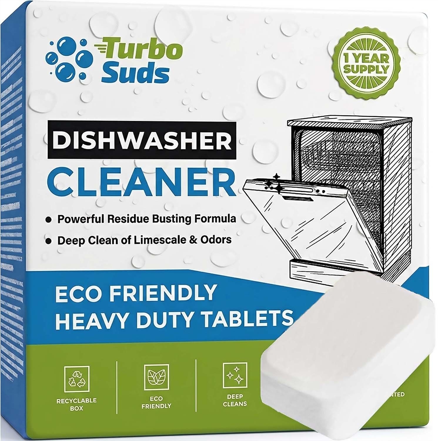 Turbo Suds Dishwasher Cleaner and Deodorizer XL 1 Count (Pack of 12), White